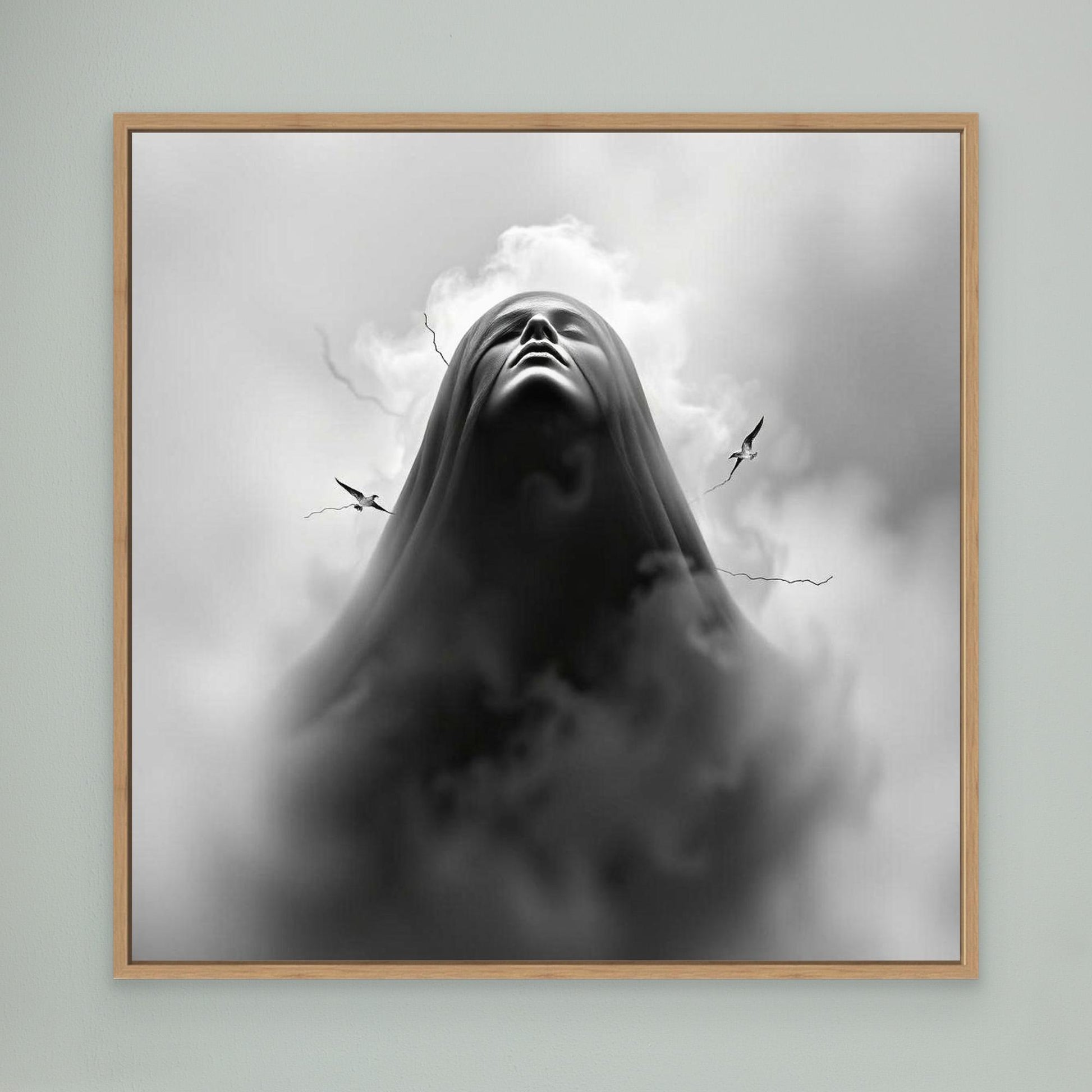 Ascension Through the Storm – Surreal Black and White Canvas Wall Art