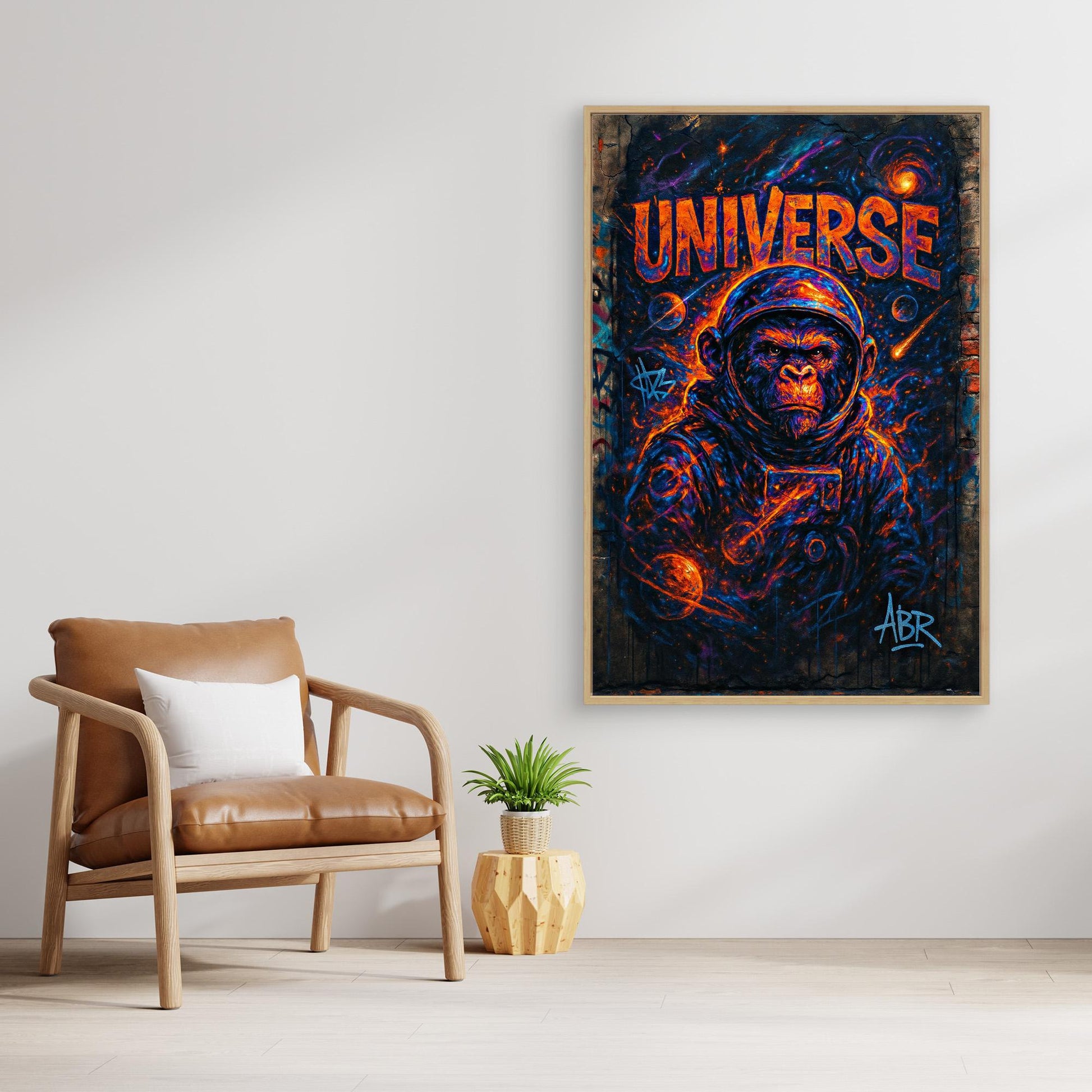 Space Gorilla Canvas Wall Art – Graffiti Style Universe Print