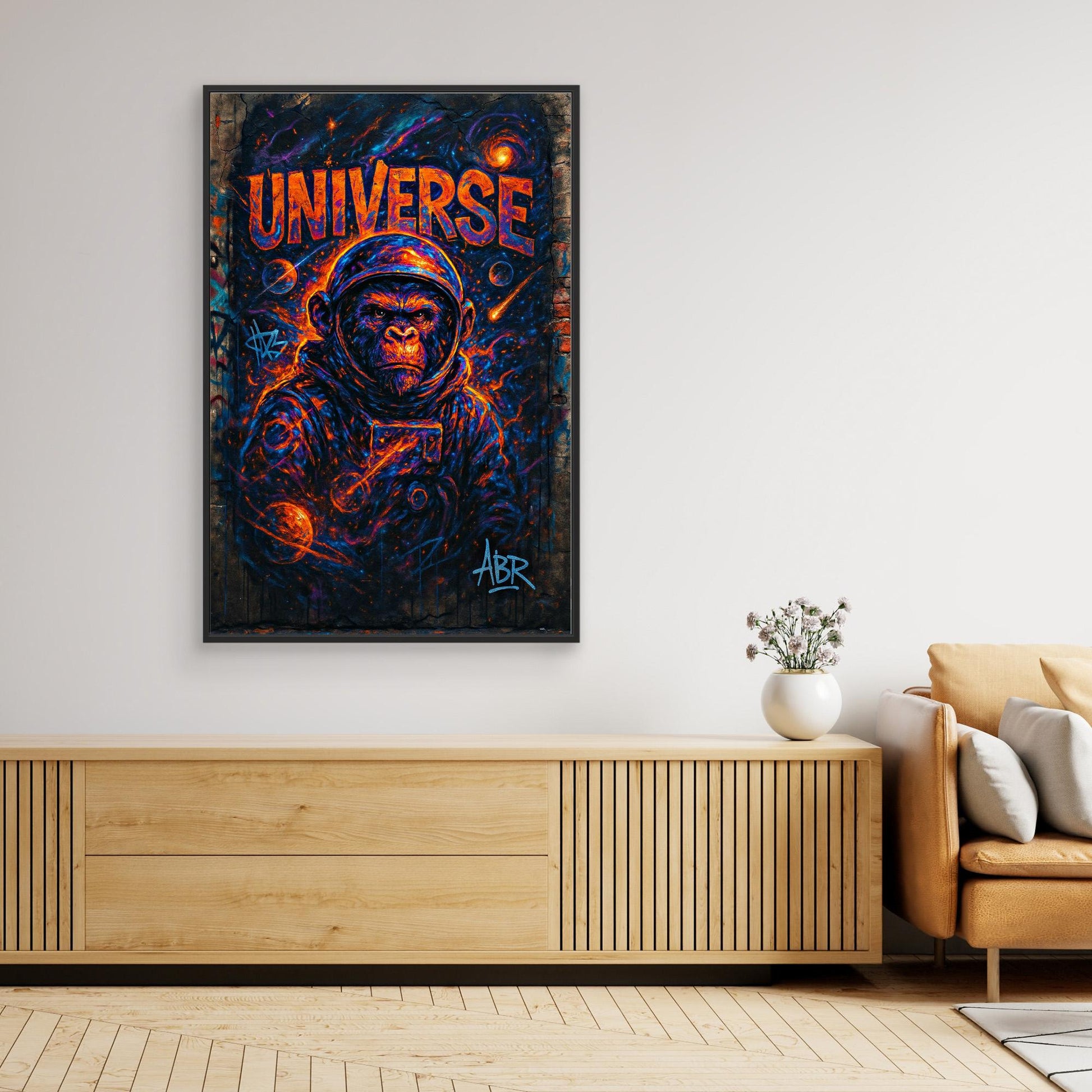 Space Gorilla Canvas Wall Art – Graffiti Style Universe Print