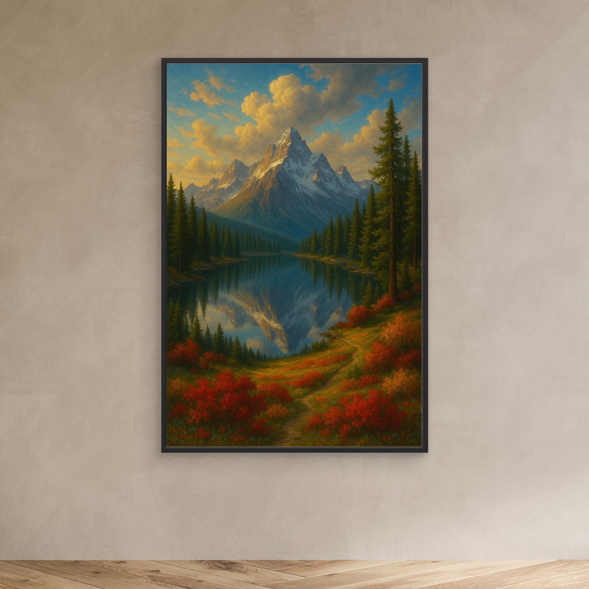 Mountain Reflection Canvas Wall Art – Autumn Forest Landscape Print