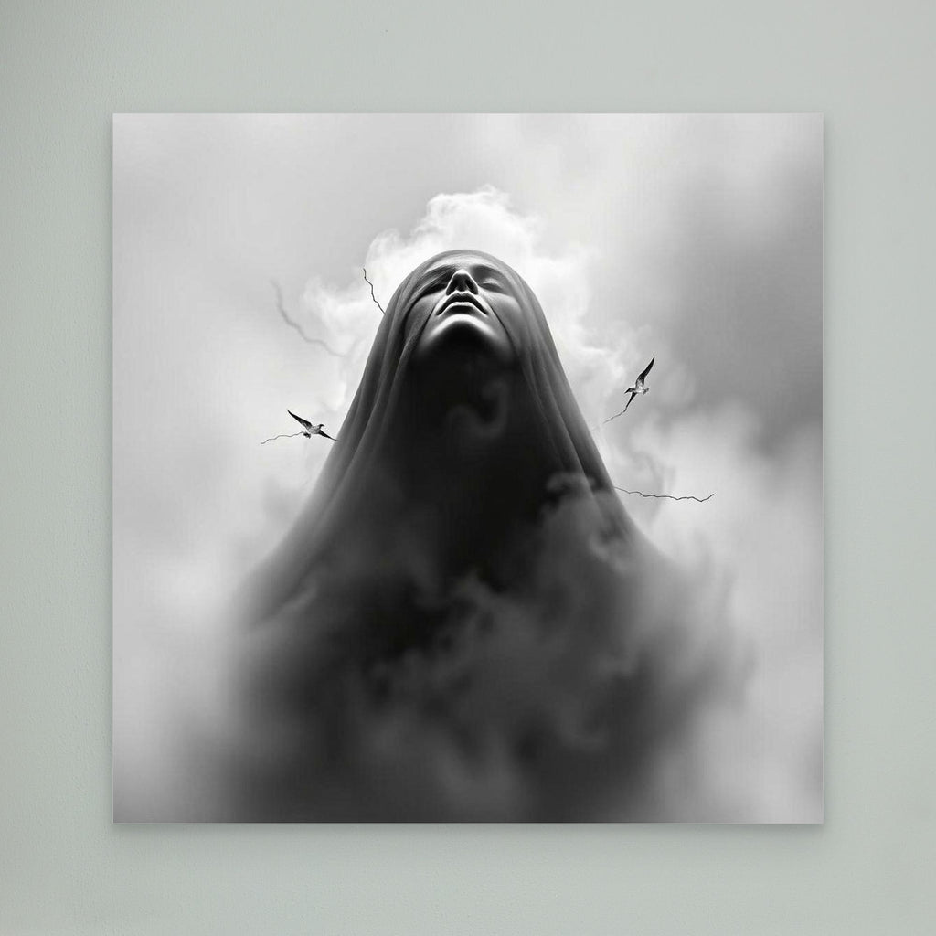 Ascension Through the Storm – Surreal Black and White Canvas Wall Art