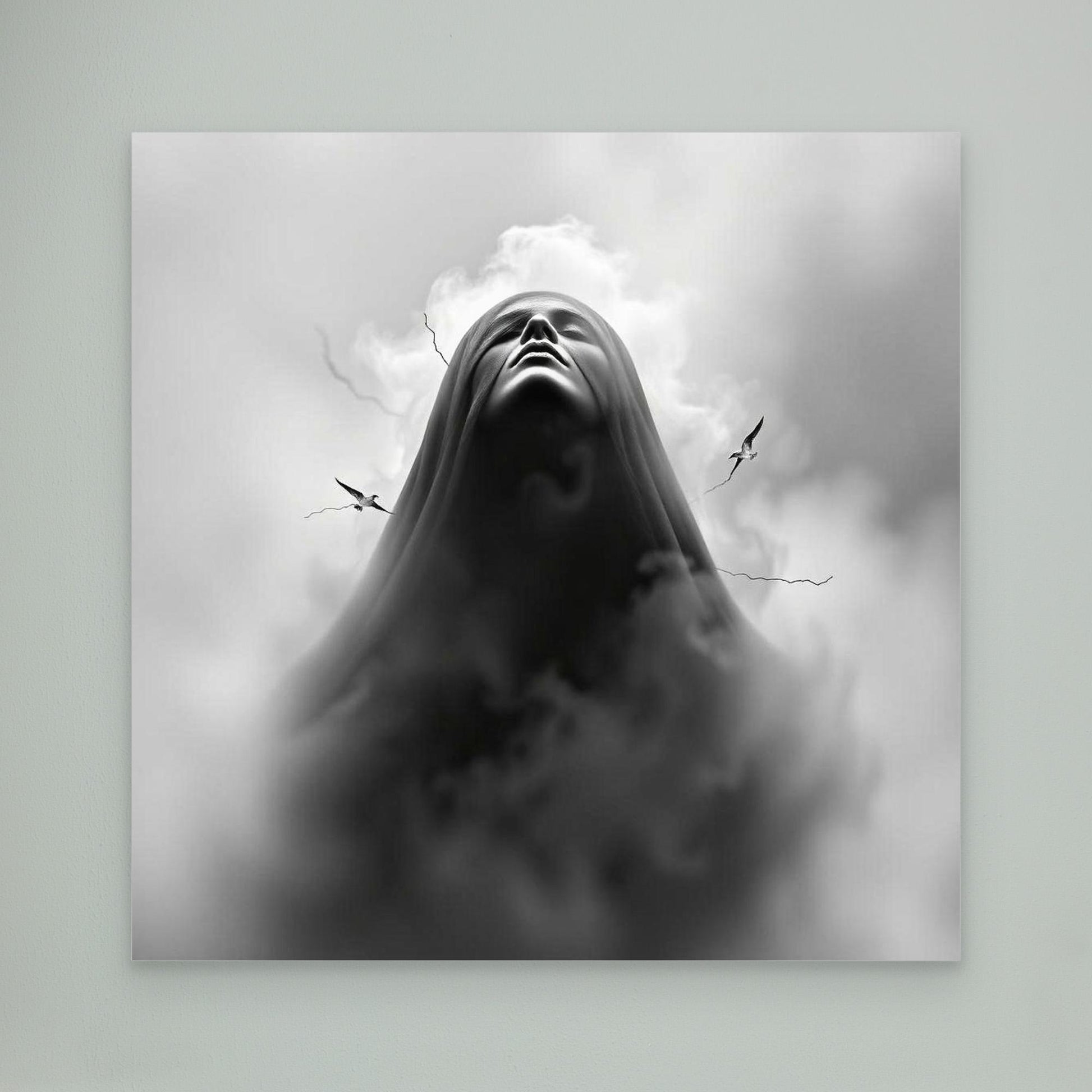 Ascension Through the Storm – Surreal Black and White Canvas Wall Art