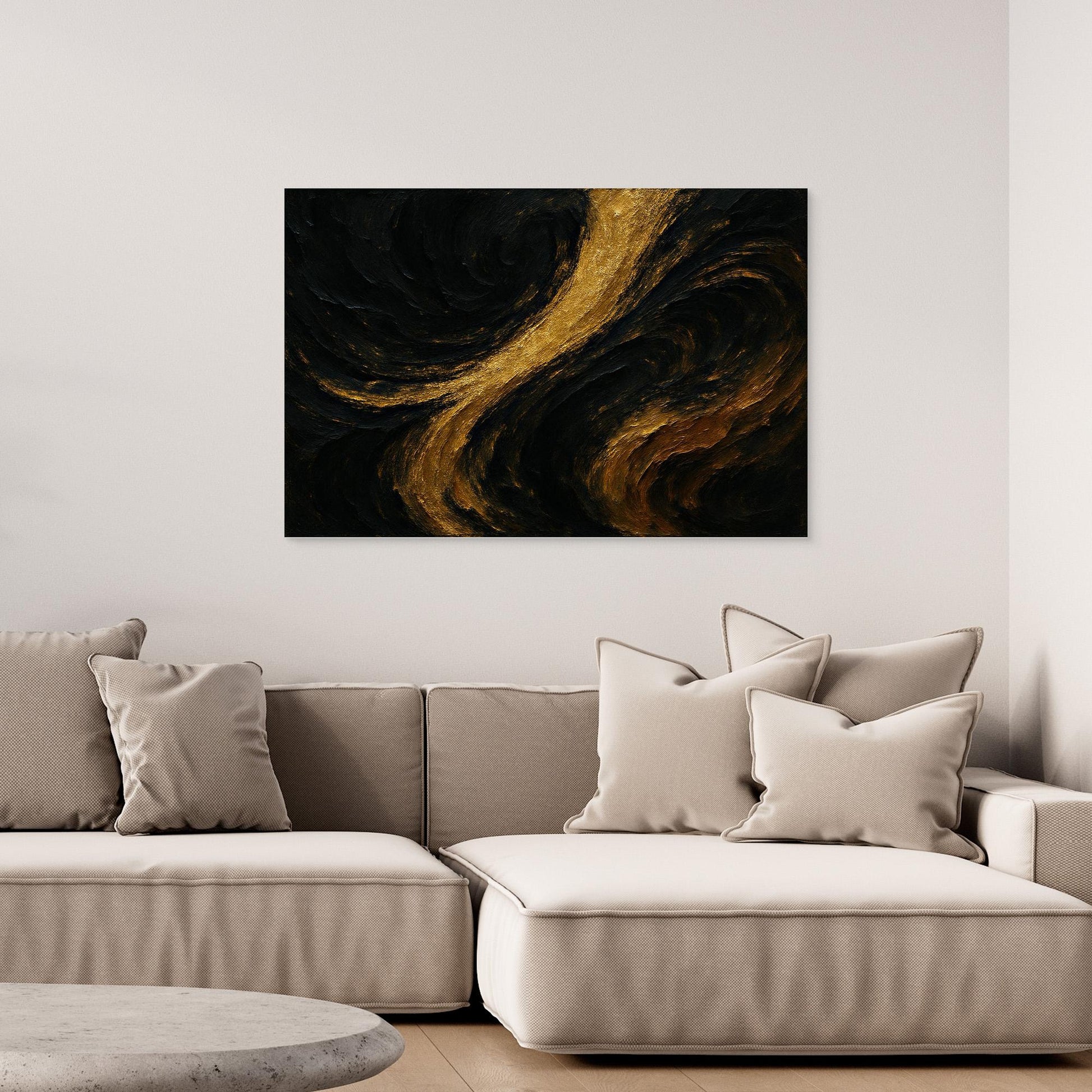 Gold and Black Abstract Canvas Wall Art – Luxury Textured Print