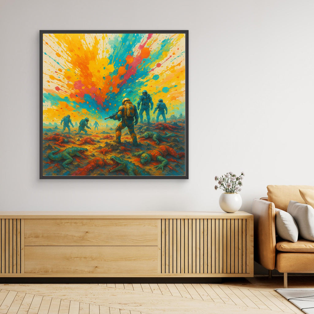 Galactic Apes: Explosion of Victory – Colorful Sci-Fi Canvas Wall Art Print
