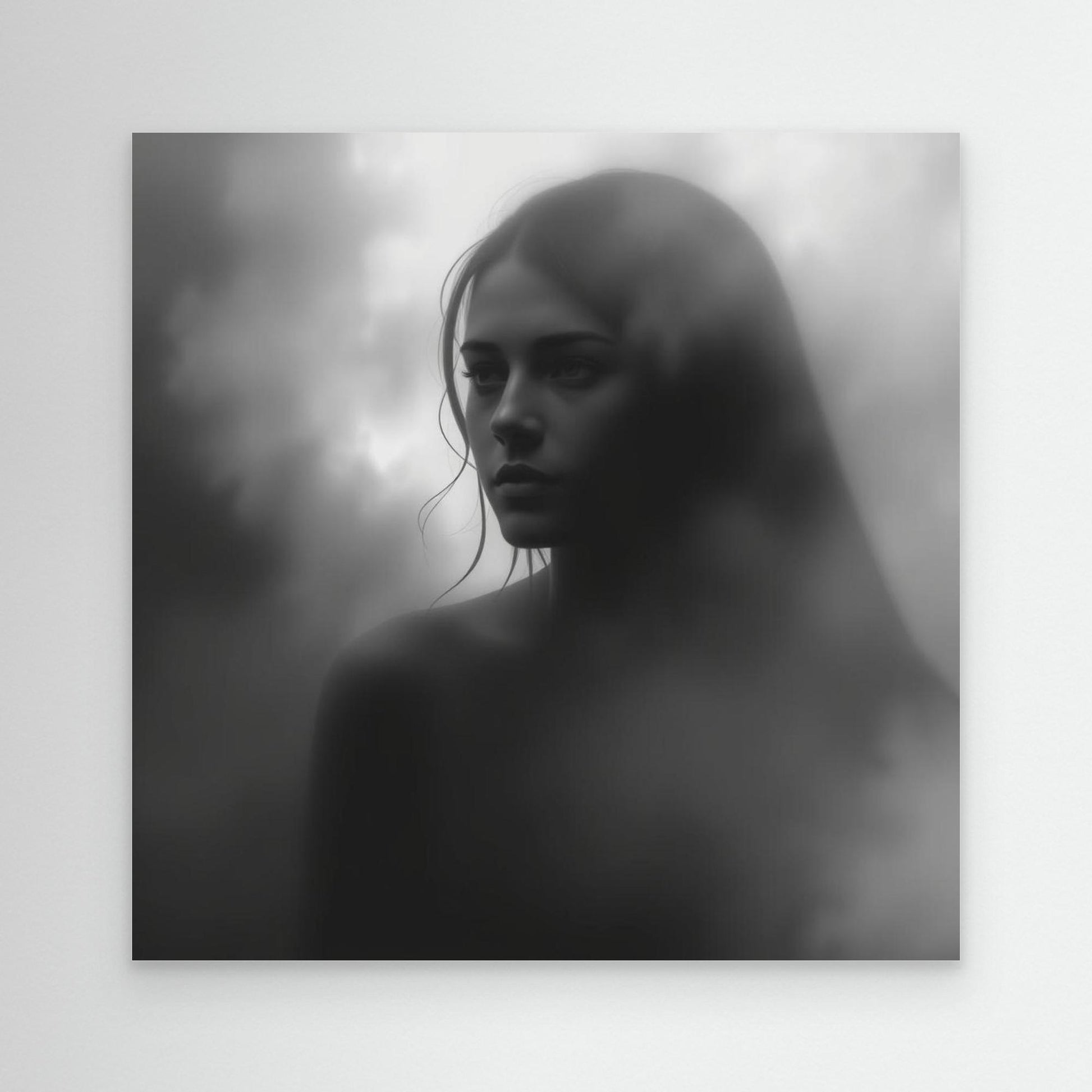 Veiled in Shadows – Black and White Portrait Canvas Print | Emotional Fine Art Photography