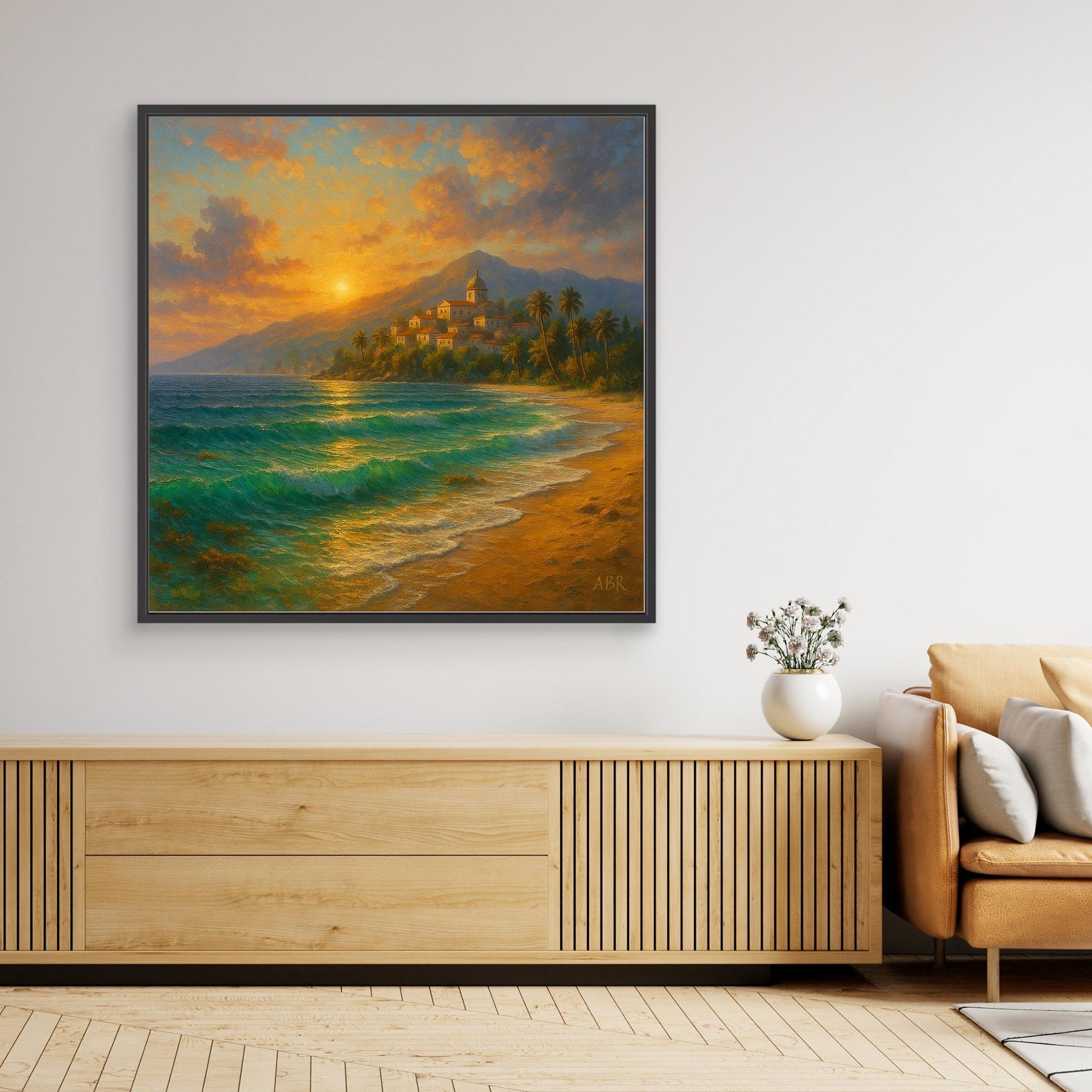 Mediterranean Sunset Coastal Canvas Print
