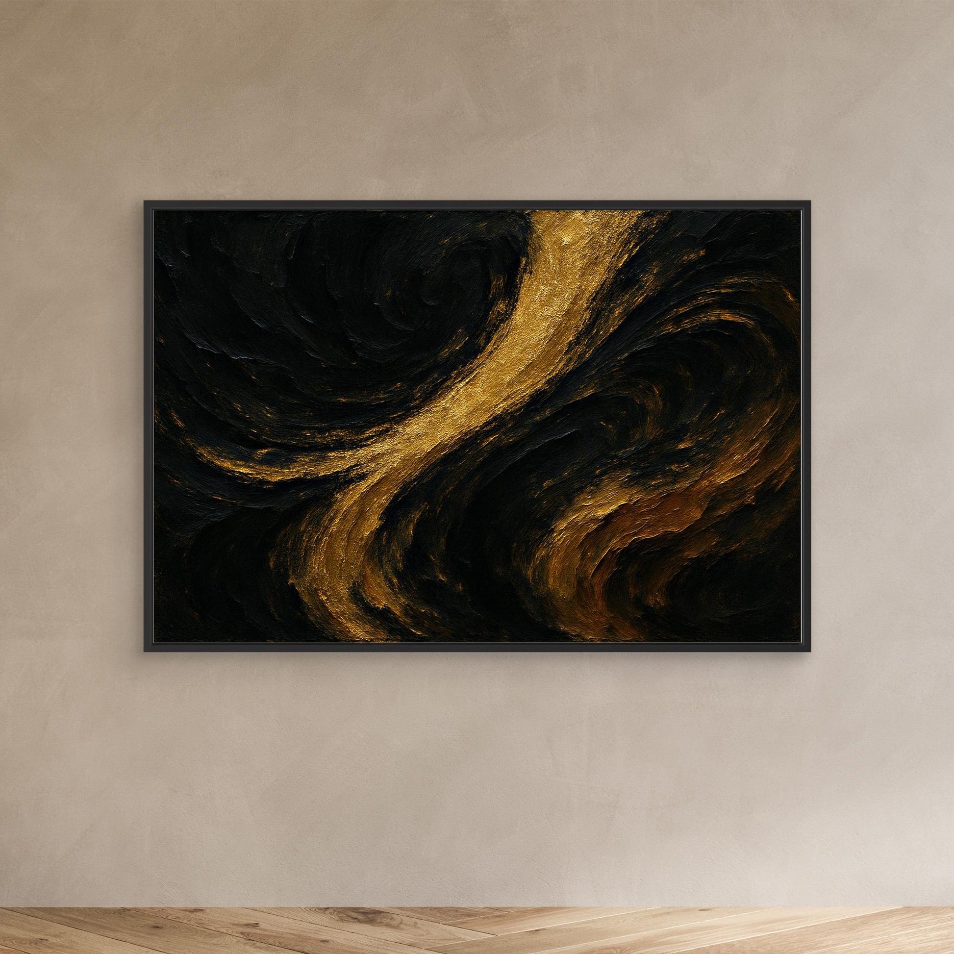 Gold and Black Abstract Canvas Wall Art – Luxury Textured Print