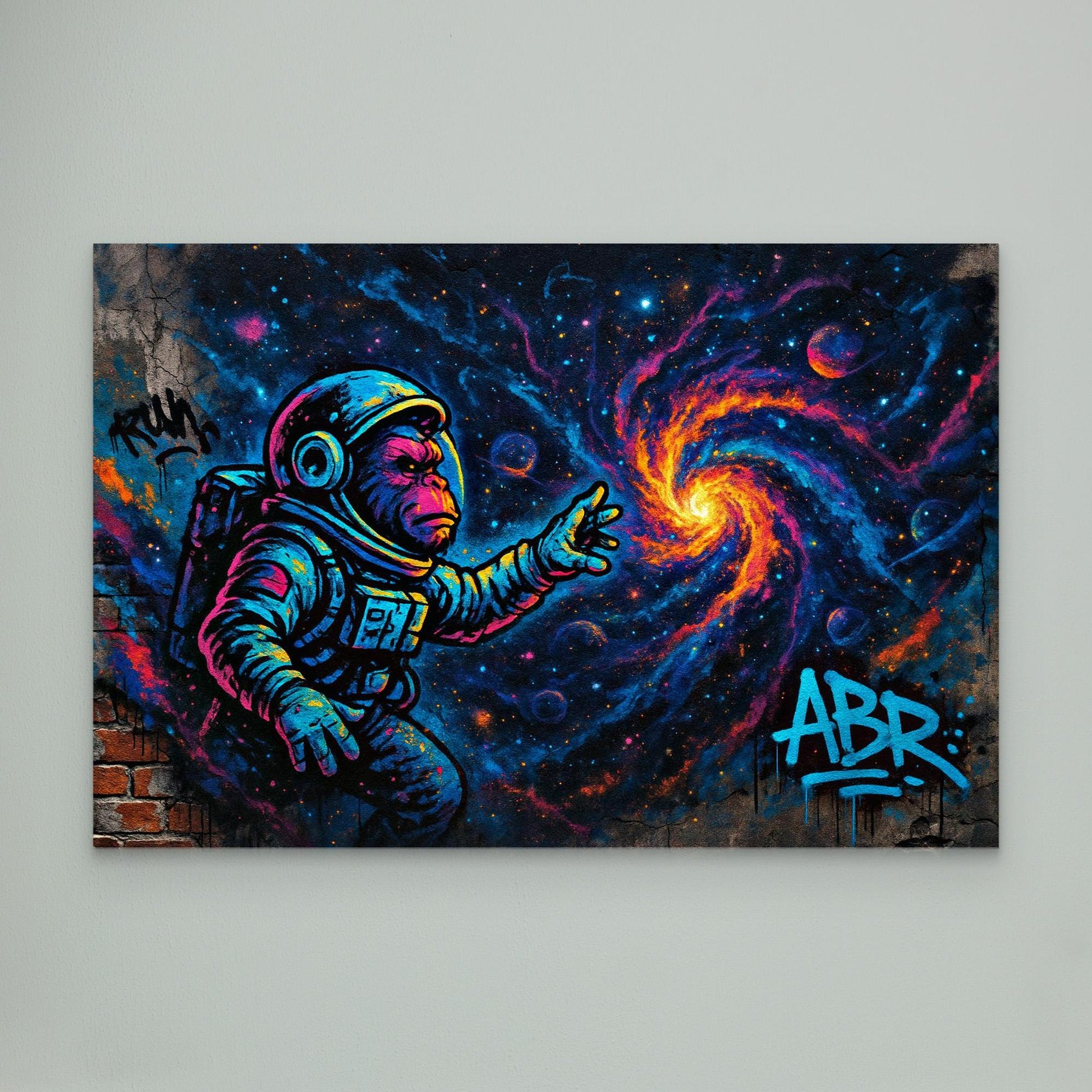 Astronaut Ape Canvas Wall Art – Neon Space Graffiti Print