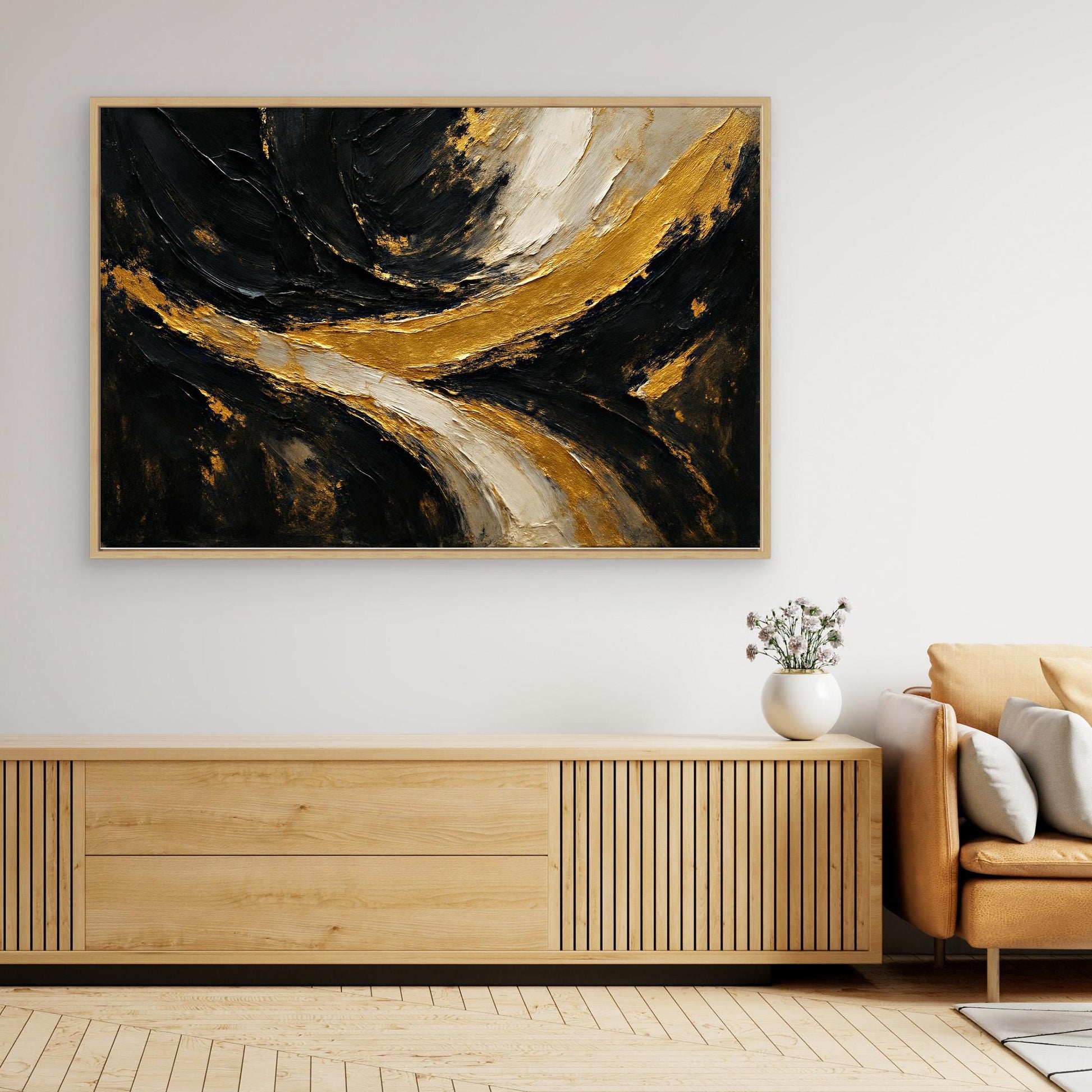 Gold and Black Abstract Canvas Wall Art – Luxury Textured Painting