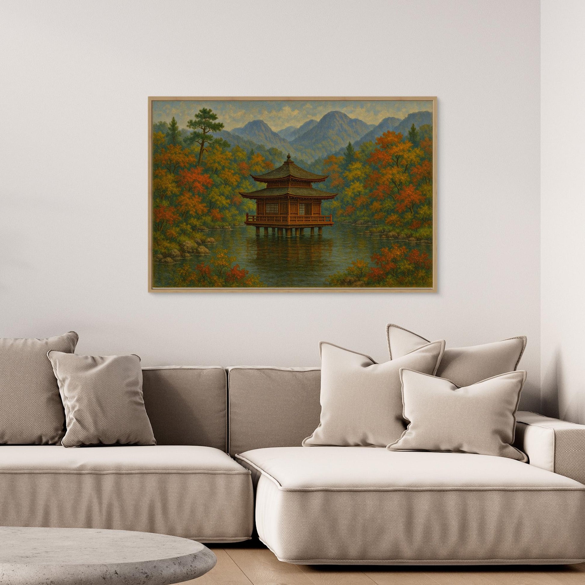 Tranquil Japanese Temple in Autumn – Zen Landscape Canvas Wall Art