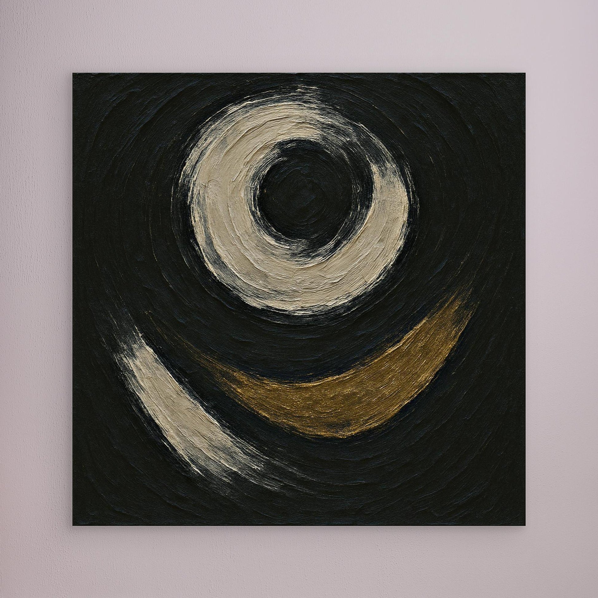 Abstract Circle Canvas Wall Art – Textured Black and Gold Print