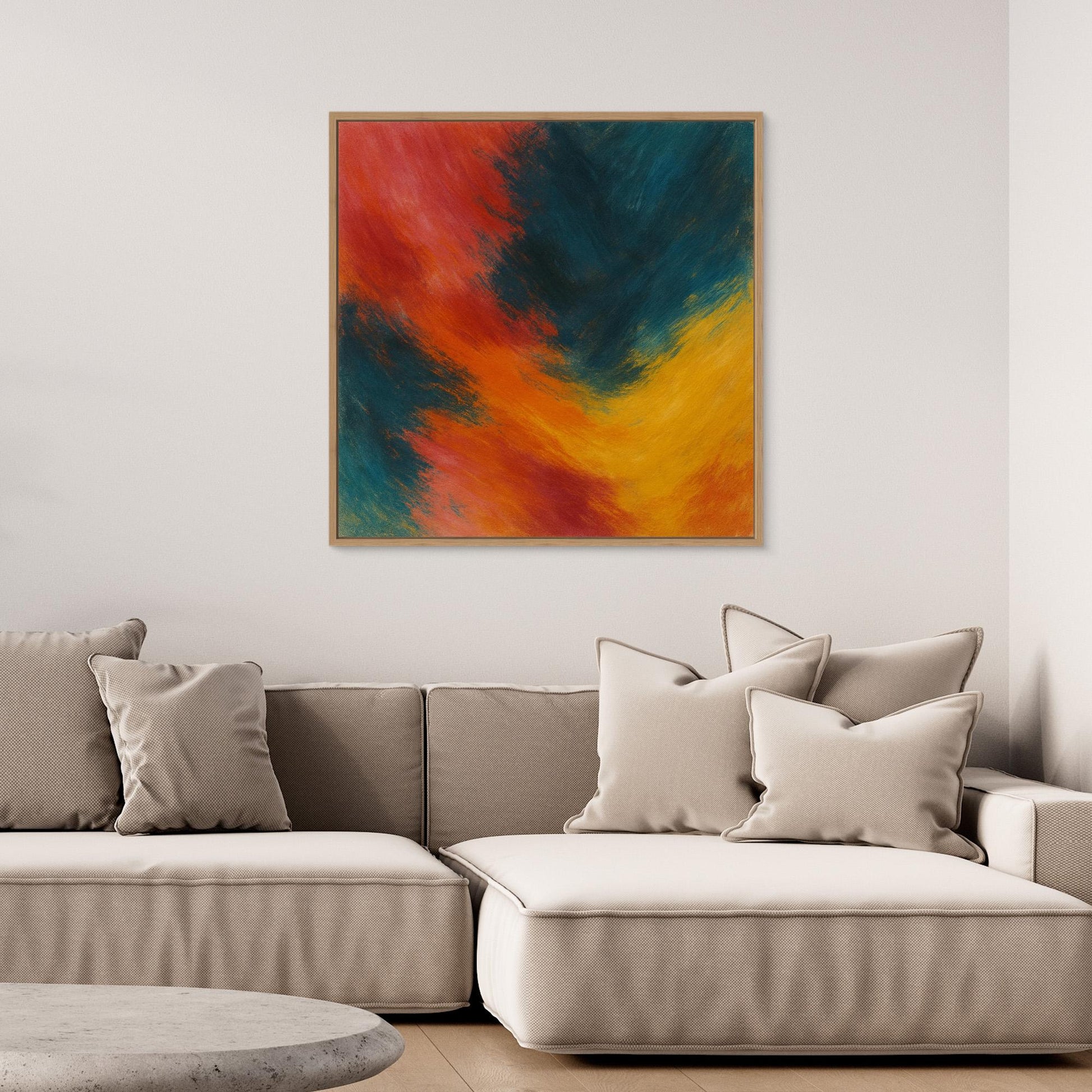 Abstract Firestorm – Red, Blue & Yellow Canvas Wall Art Print