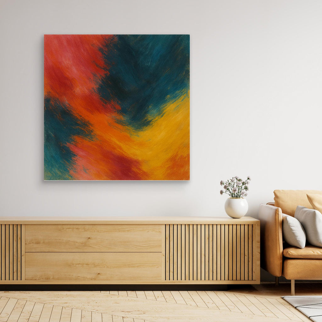 Abstract Firestorm – Red, Blue & Yellow Canvas Wall Art Print
