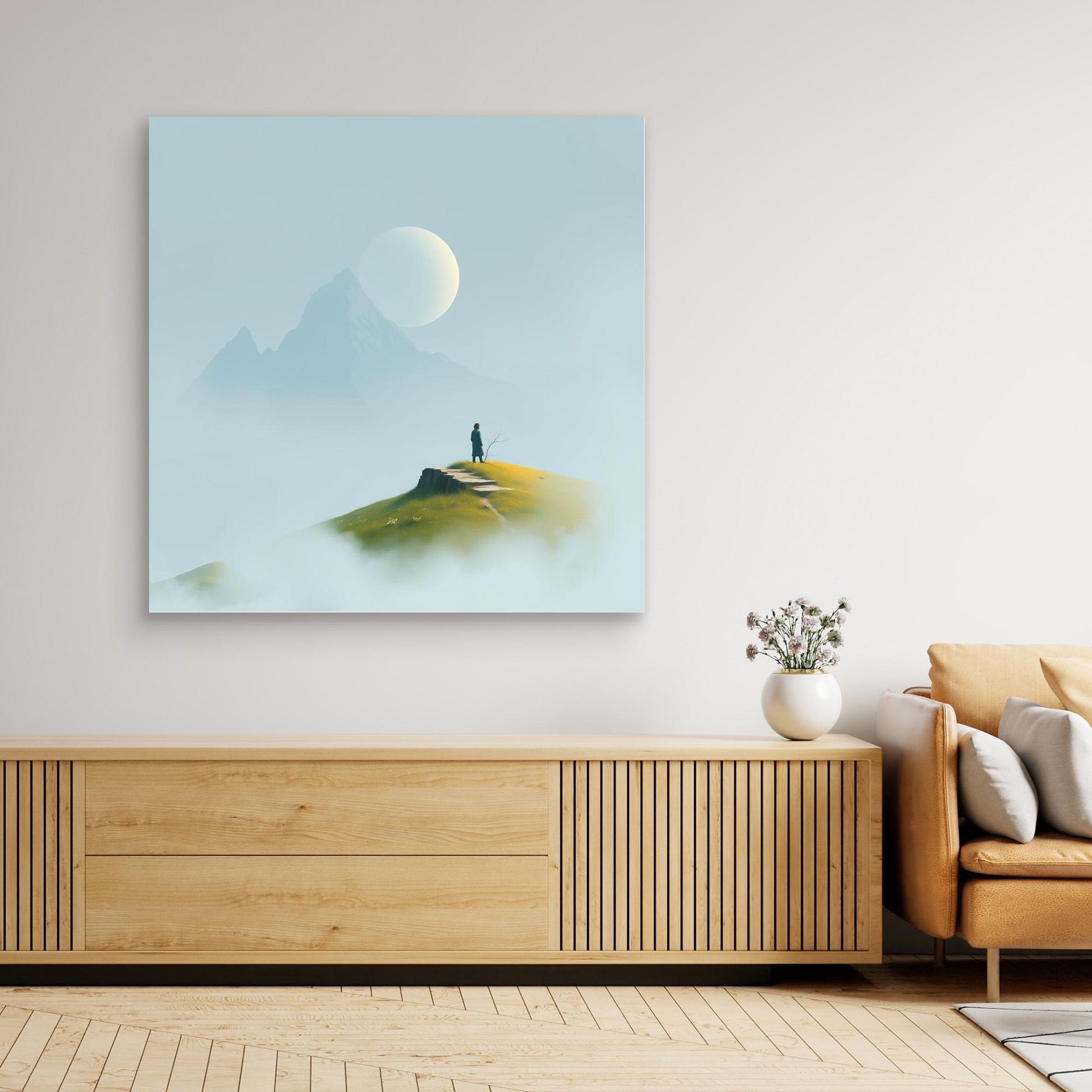 Solitude in the Mist – Minimalist Mountain Landscape Canvas Wall Art
