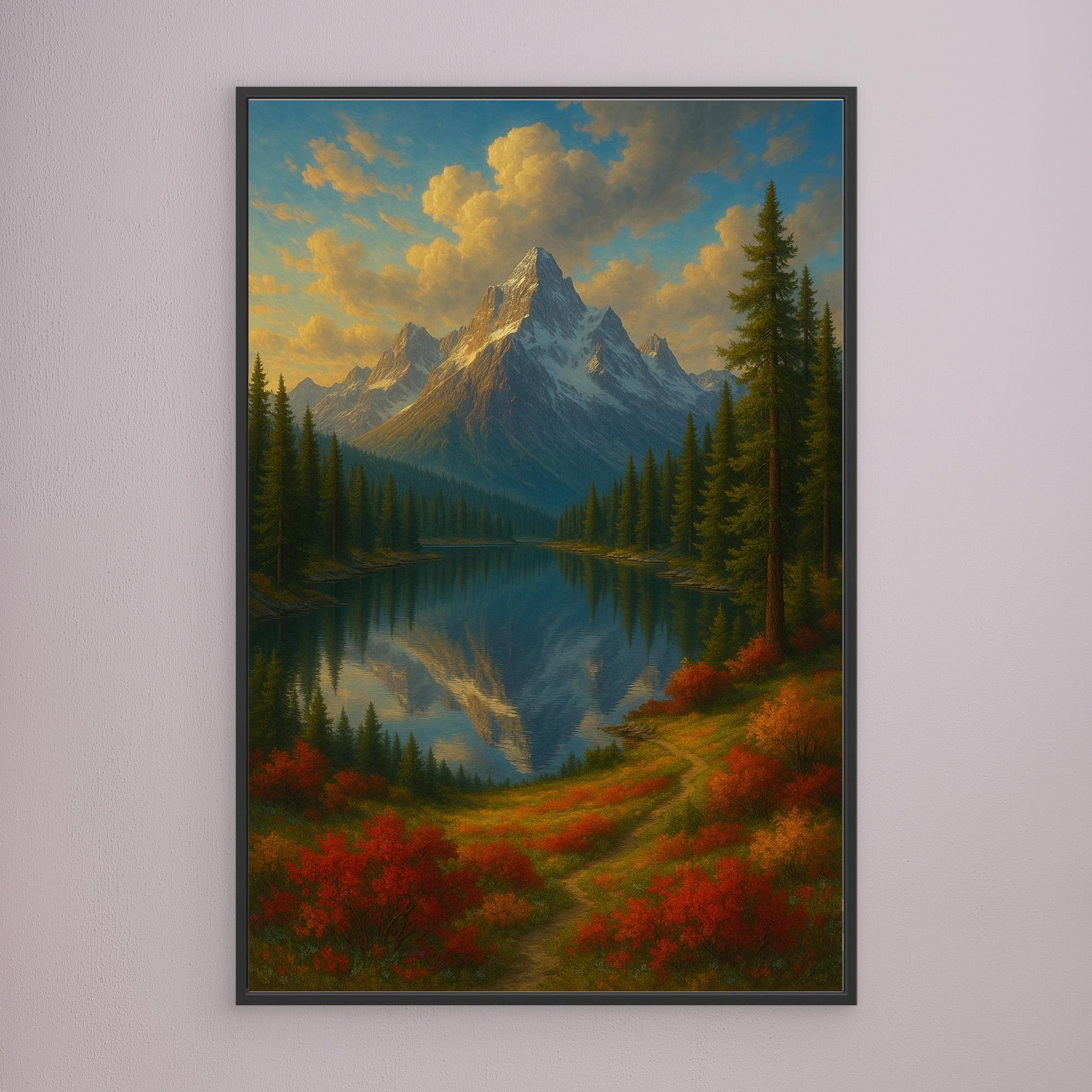 Mountain Reflection Canvas Wall Art – Autumn Forest Landscape Print