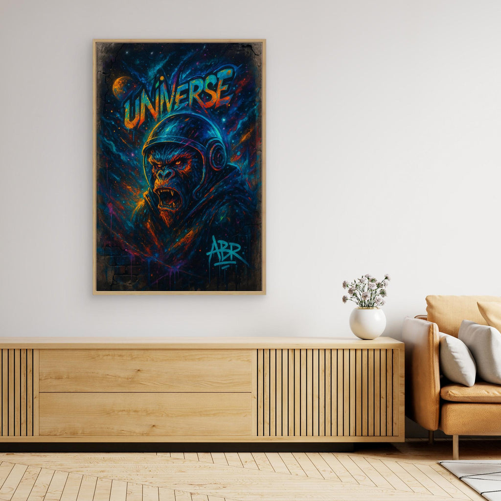 Astronaut Gorilla Canvas Wall Art – Urban Neon Space Graffiti