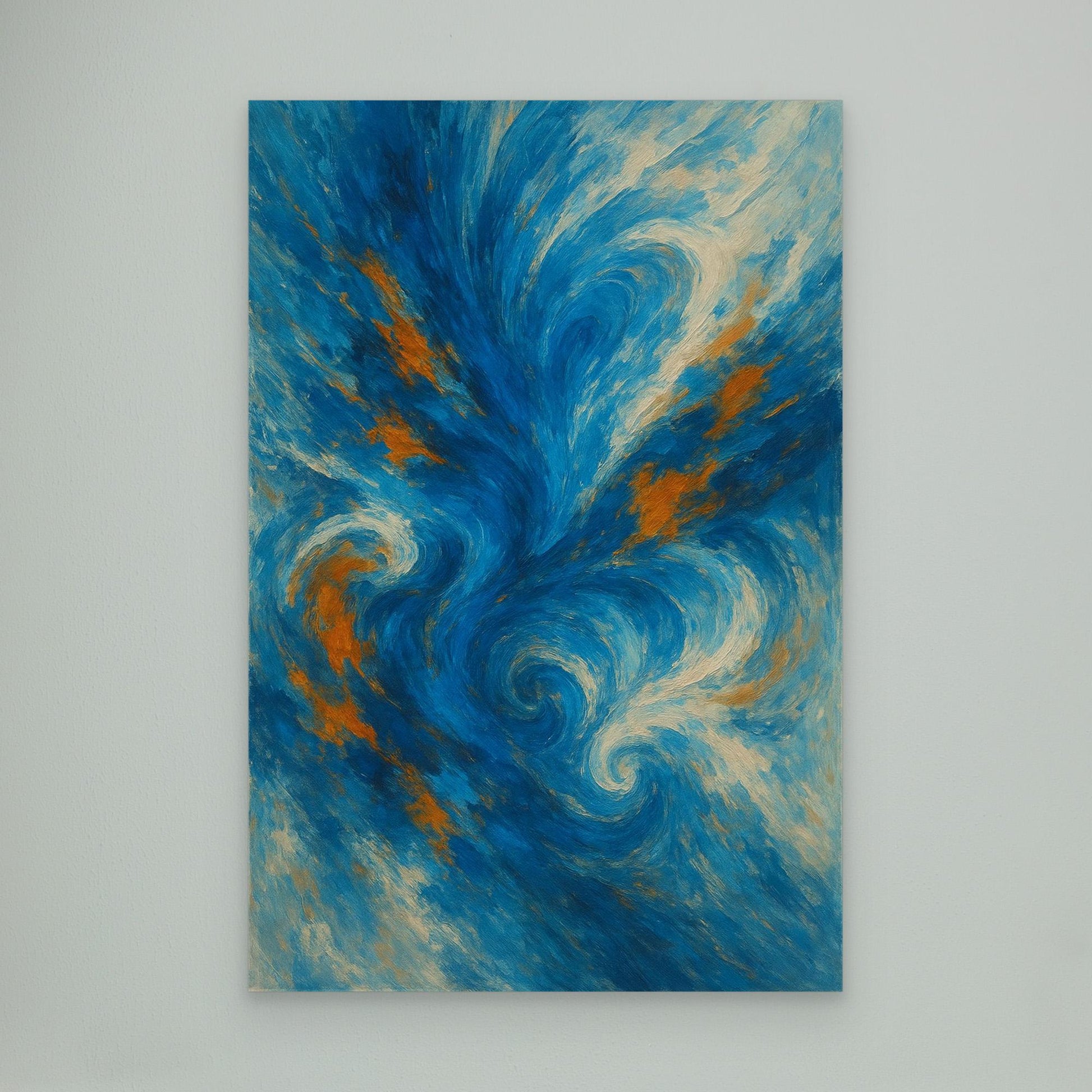 Abstract Ocean Swirl Canvas Wall Art – Blue and Orange Brush Texture