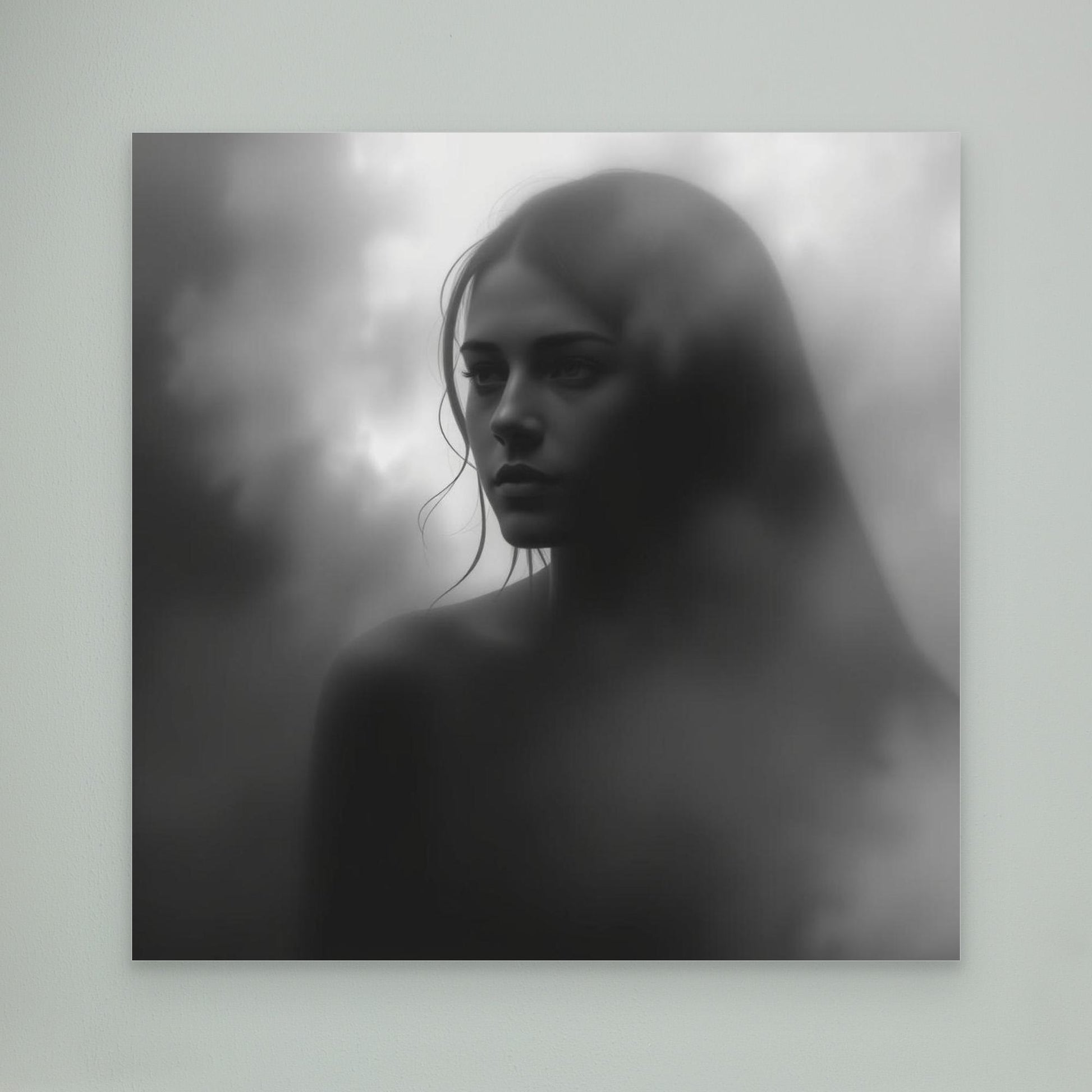Veiled in Shadows – Black and White Portrait Canvas Print | Emotional Fine Art Photography