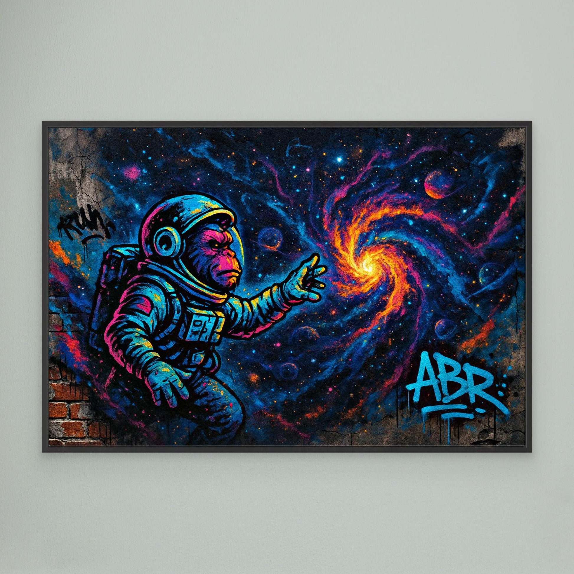Astronaut Ape Canvas Wall Art – Neon Space Graffiti Print