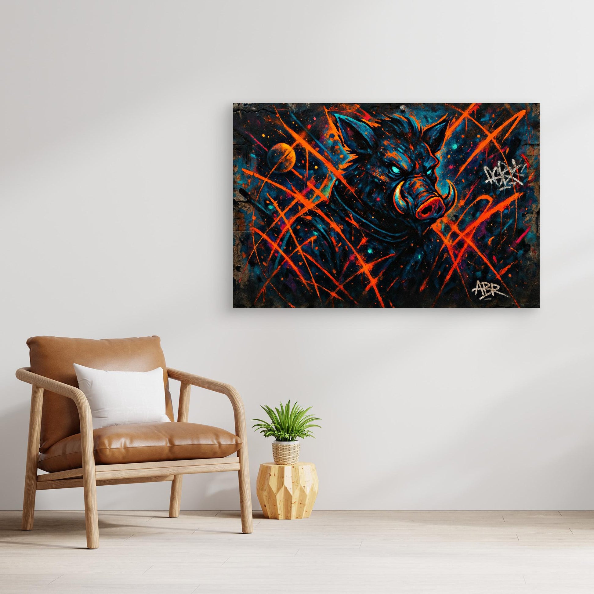 Space Boar Canvas Wall Art – Neon Graffiti Style