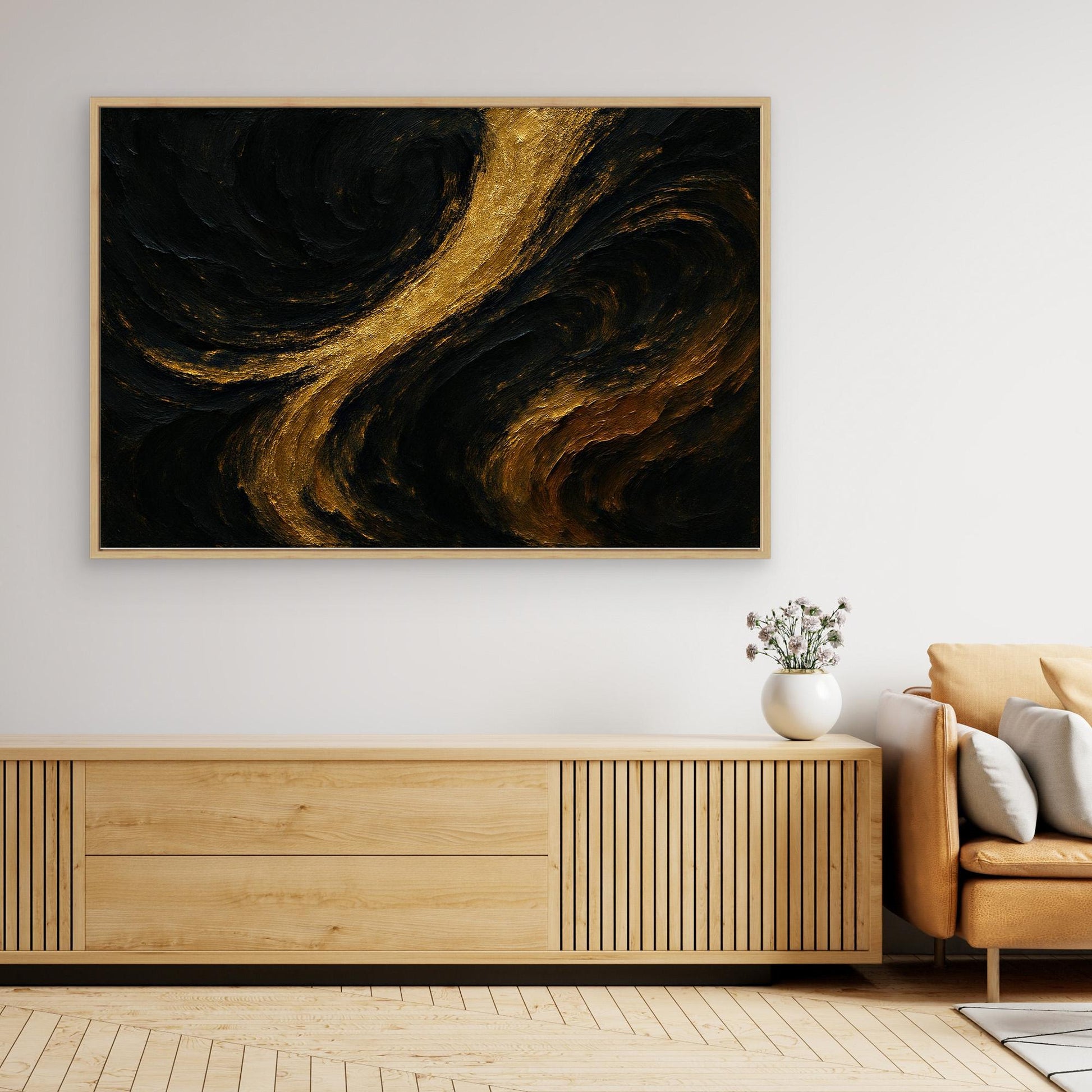 Gold and Black Abstract Canvas Wall Art – Luxury Textured Print