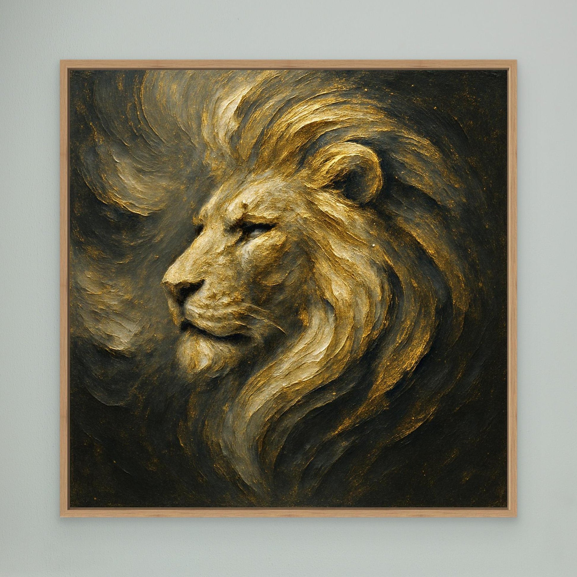 Golden Lion Canvas Wall Art – Regal Abstract Animal Print