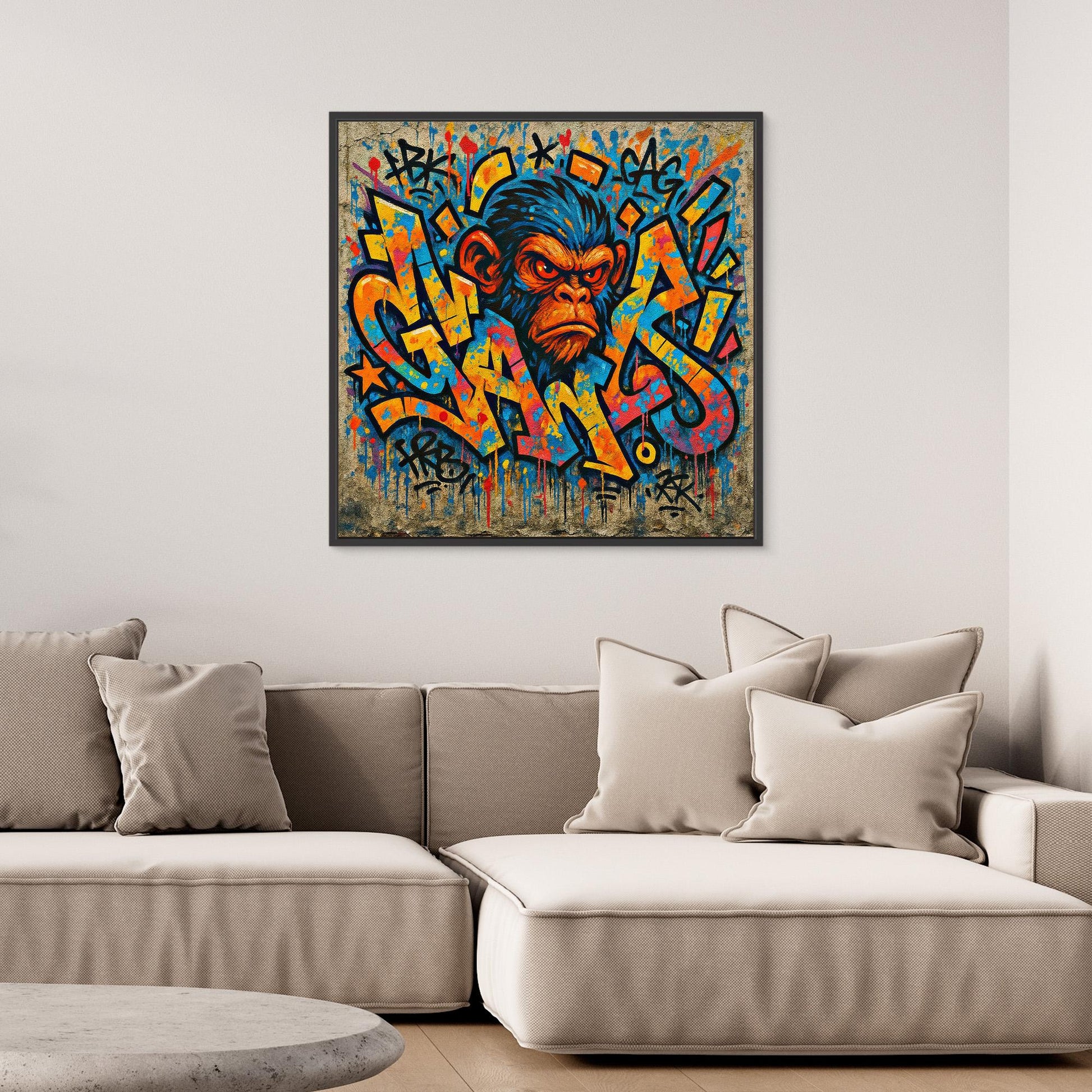 Graffiti Monkey Rage – Bold Urban Street Art Canvas Print | Colorful Pop Culture Wall Decor