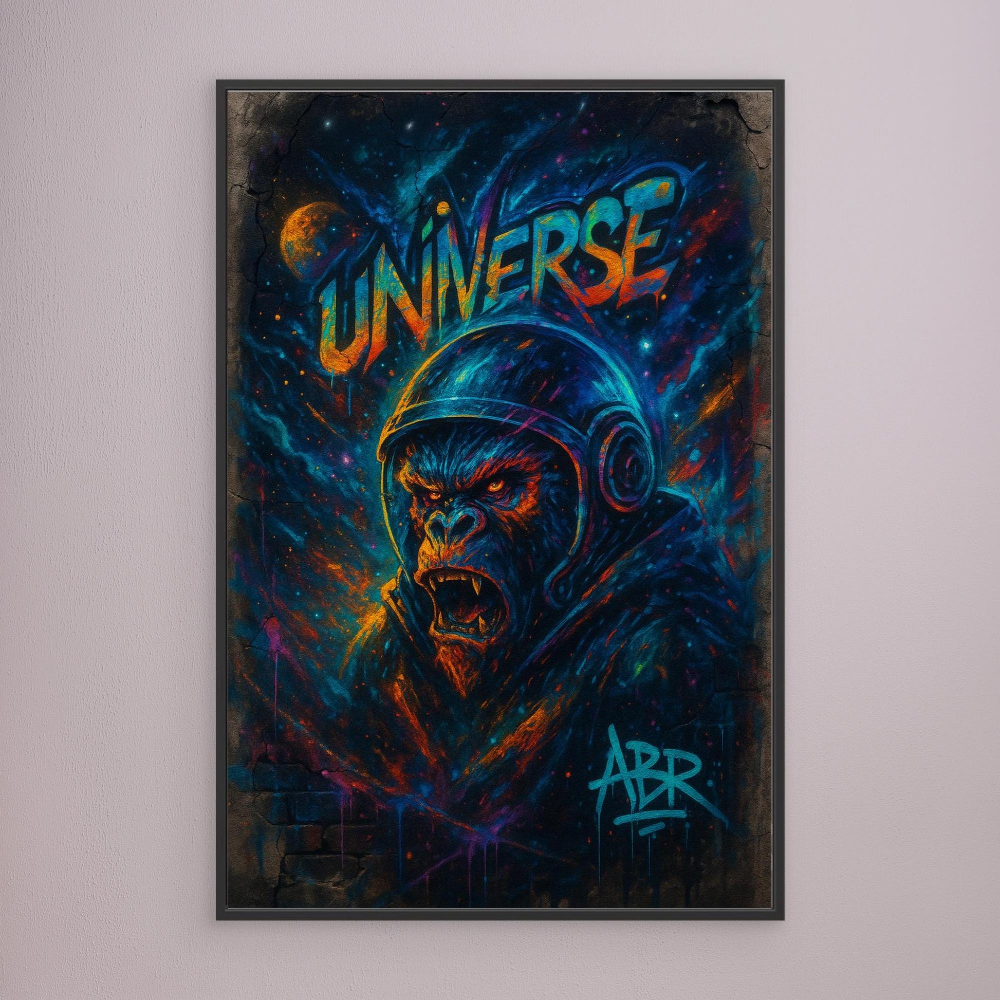 Astronaut Gorilla Canvas Wall Art – Urban Neon Space Graffiti