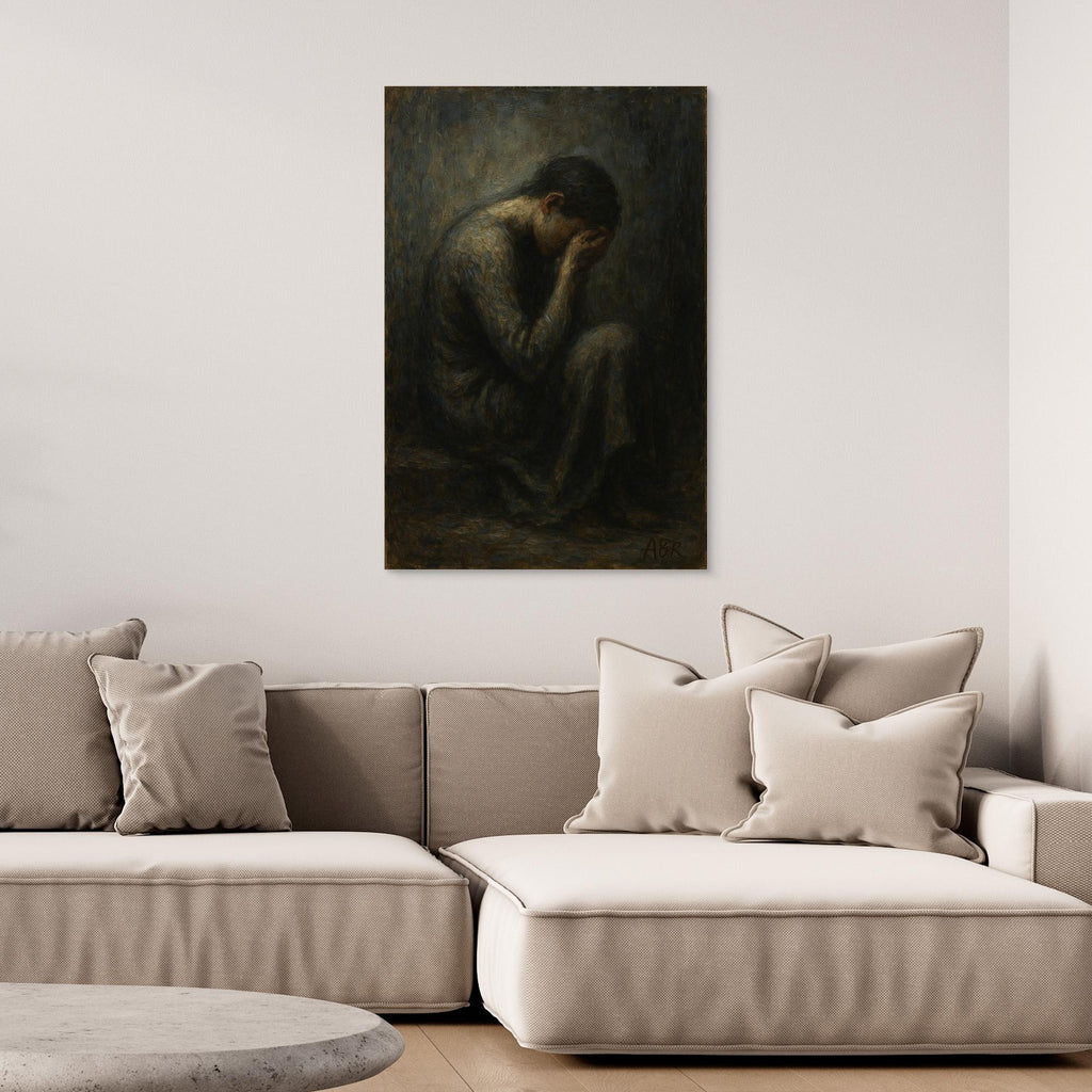 Dark Figurative Canvas Wall Art – Grief in Silence