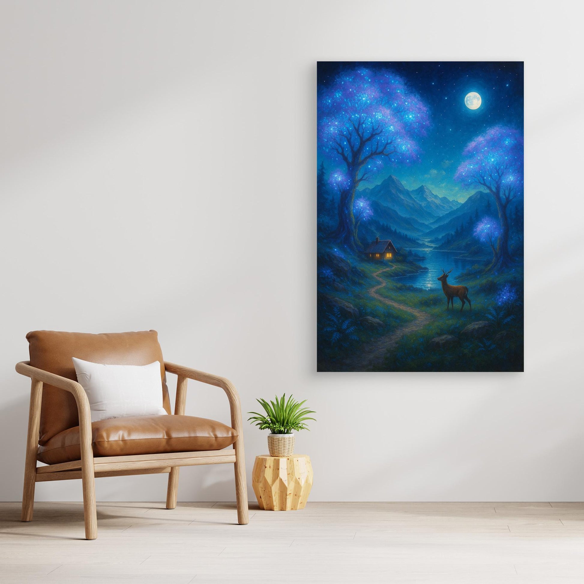 Moonlit Forest Dreams – Enchanted Night Landscape Canvas Wall Art Print