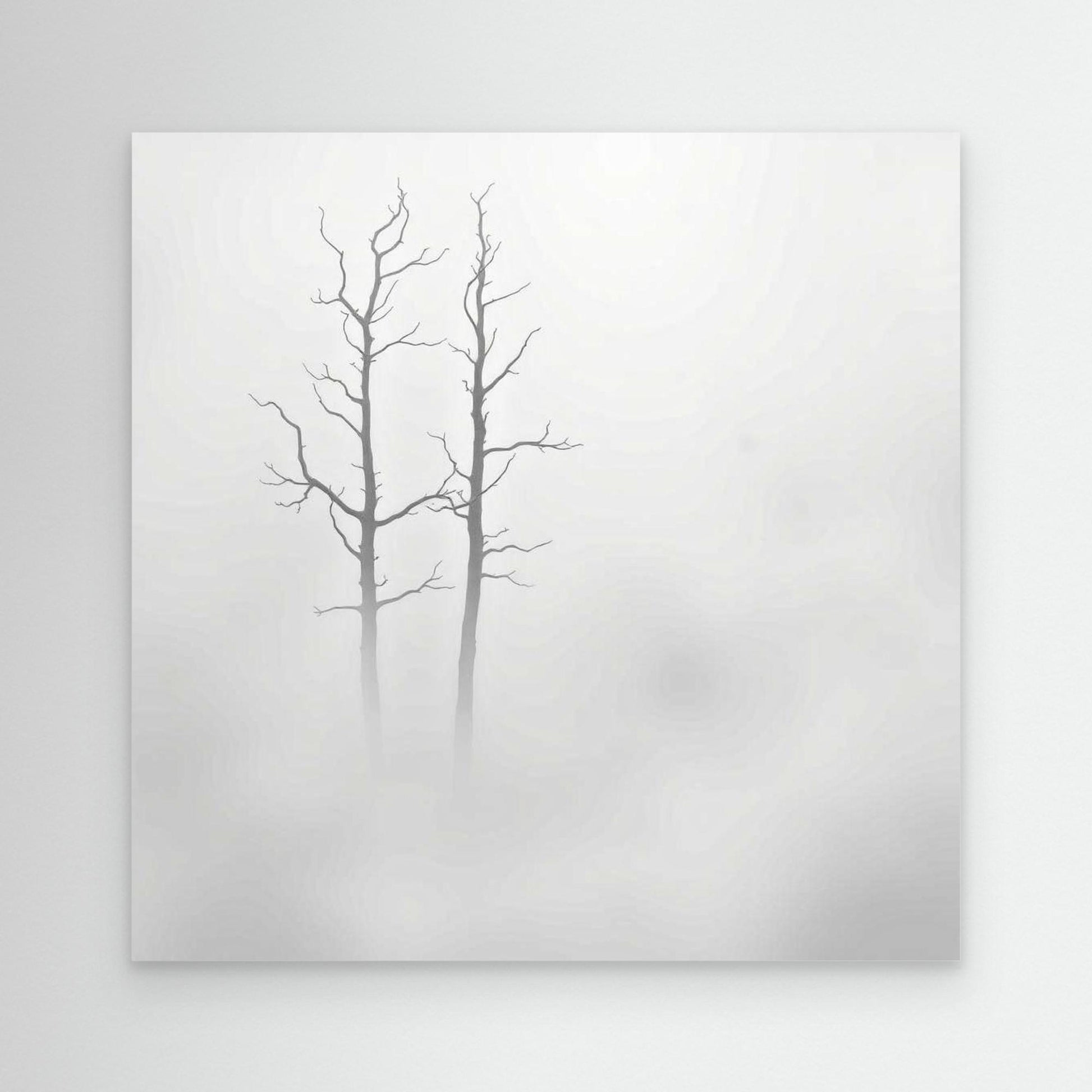 Echoes in the Fog – Minimalist Black and White Nature Canvas Art | Misty Trees Wall Decor