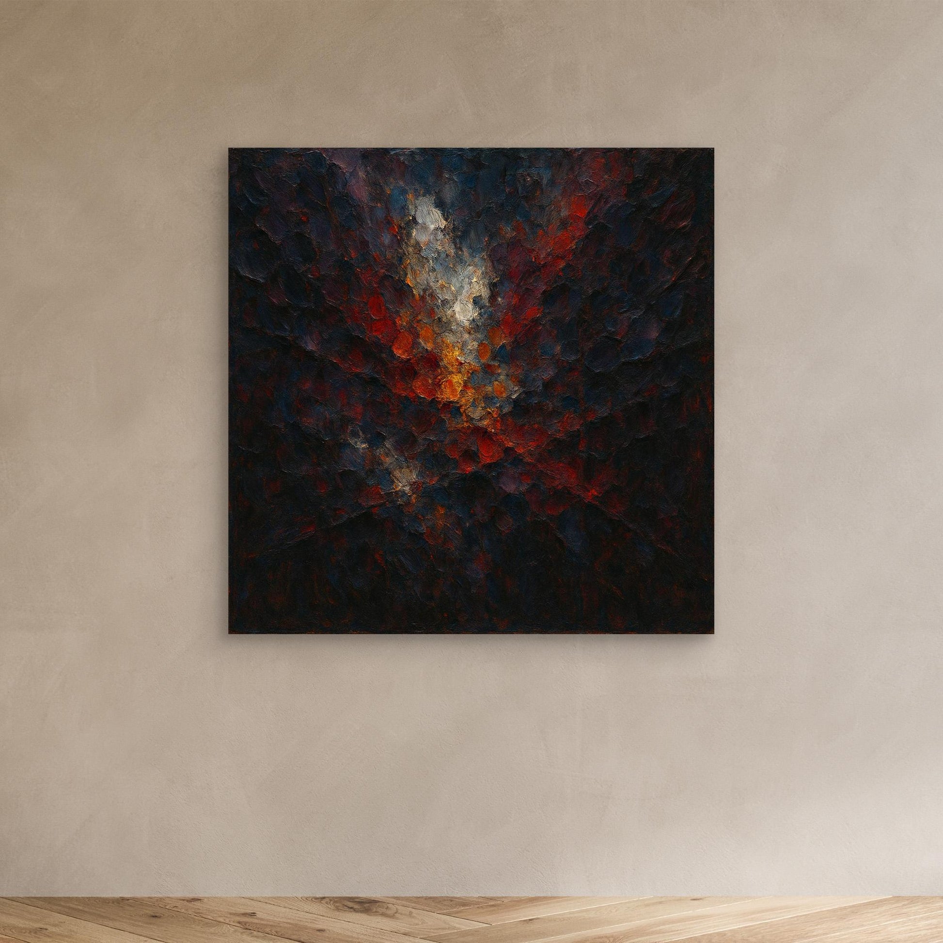 Abstract Flame Burst – Textured Canvas Wall Art in Red & Gold