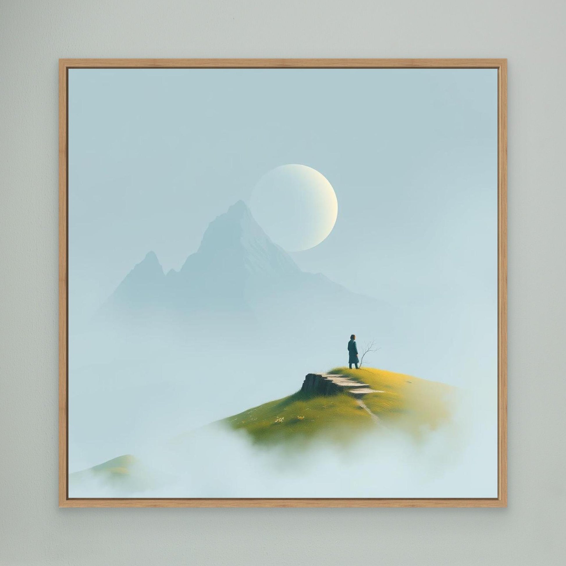 Solitude in the Mist – Minimalist Mountain Landscape Canvas Wall Art