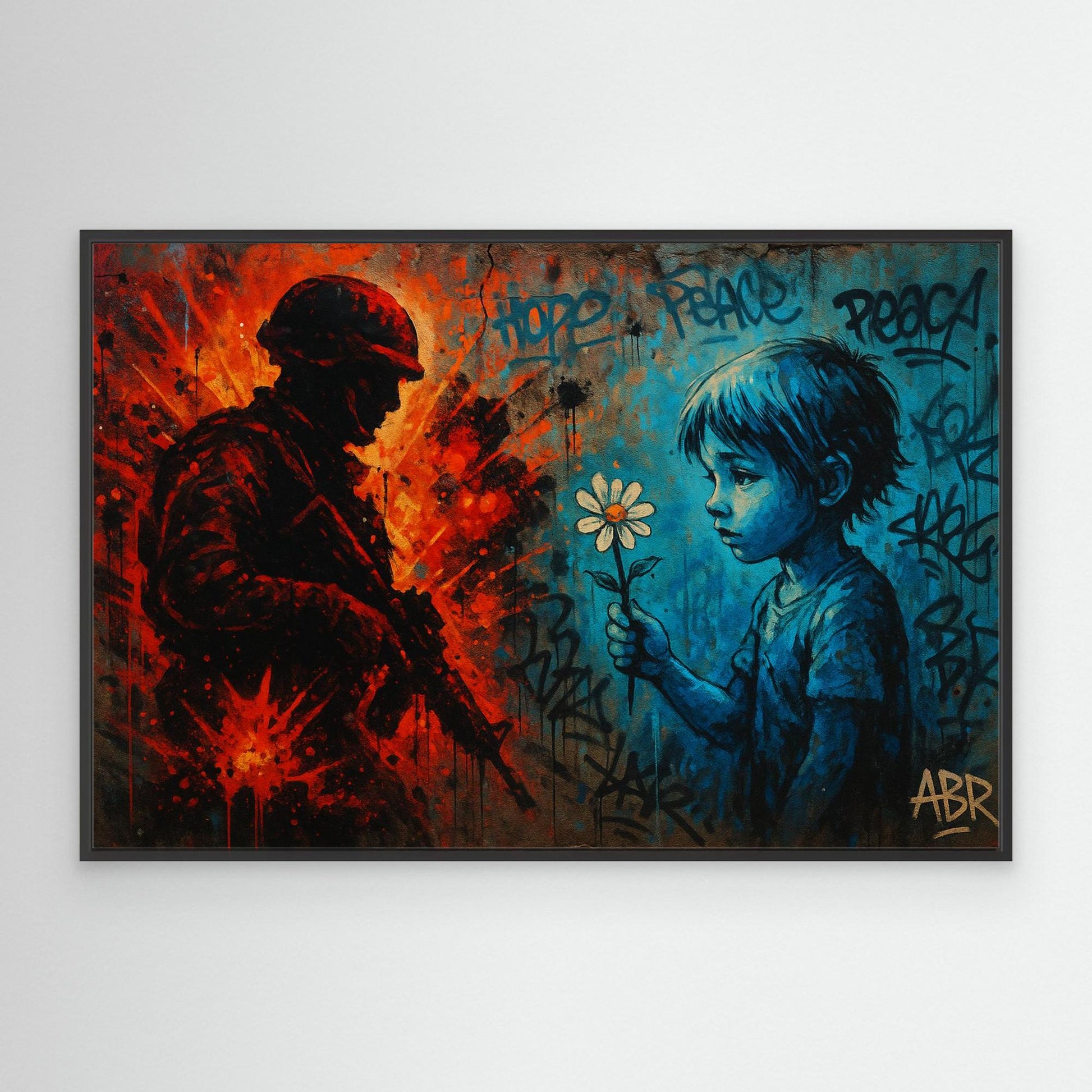 Peace vs War Canvas Wall Art – Graffiti Style Statement Print