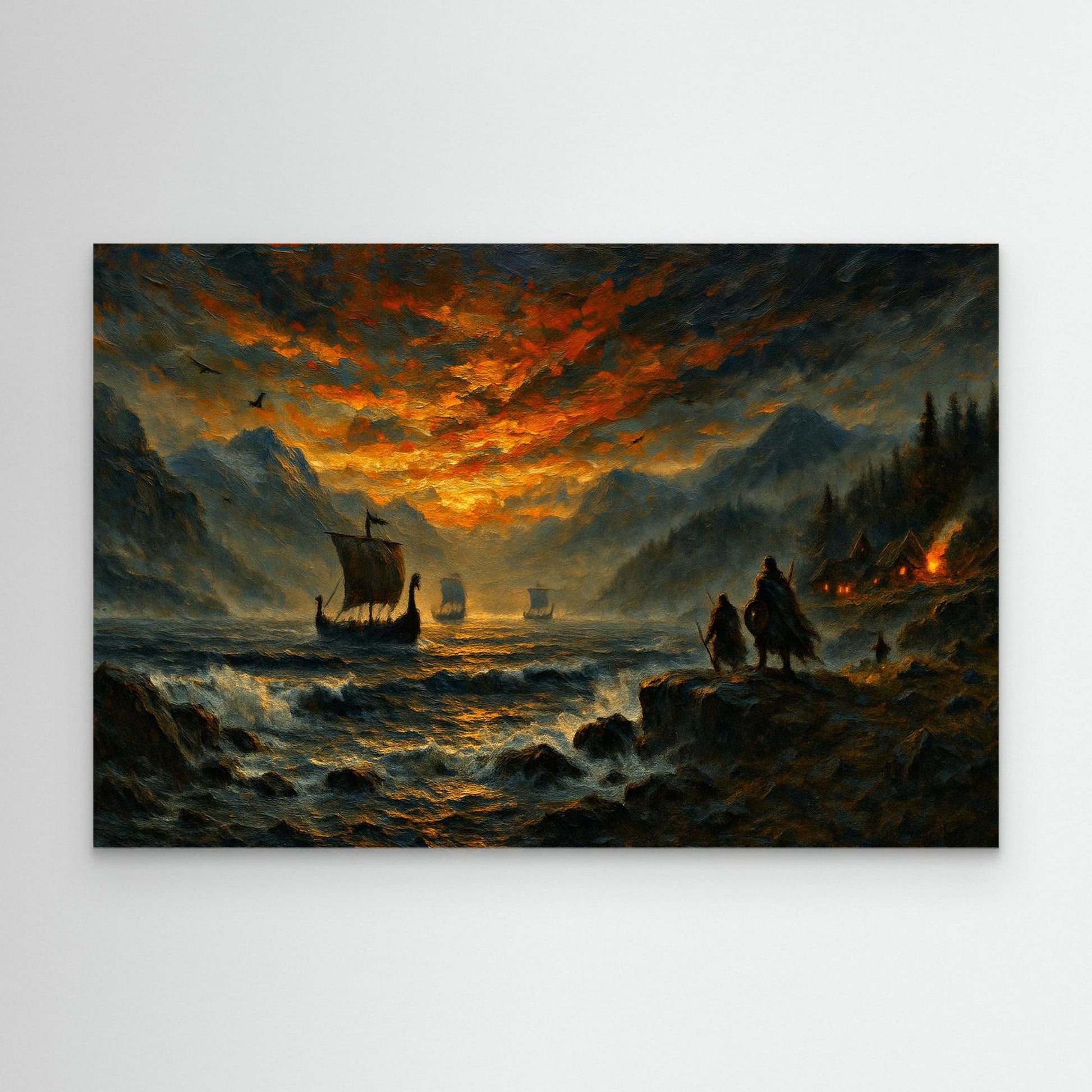 Viking Longship Canvas Wall Art – Dramatic Nordic Sunset Print