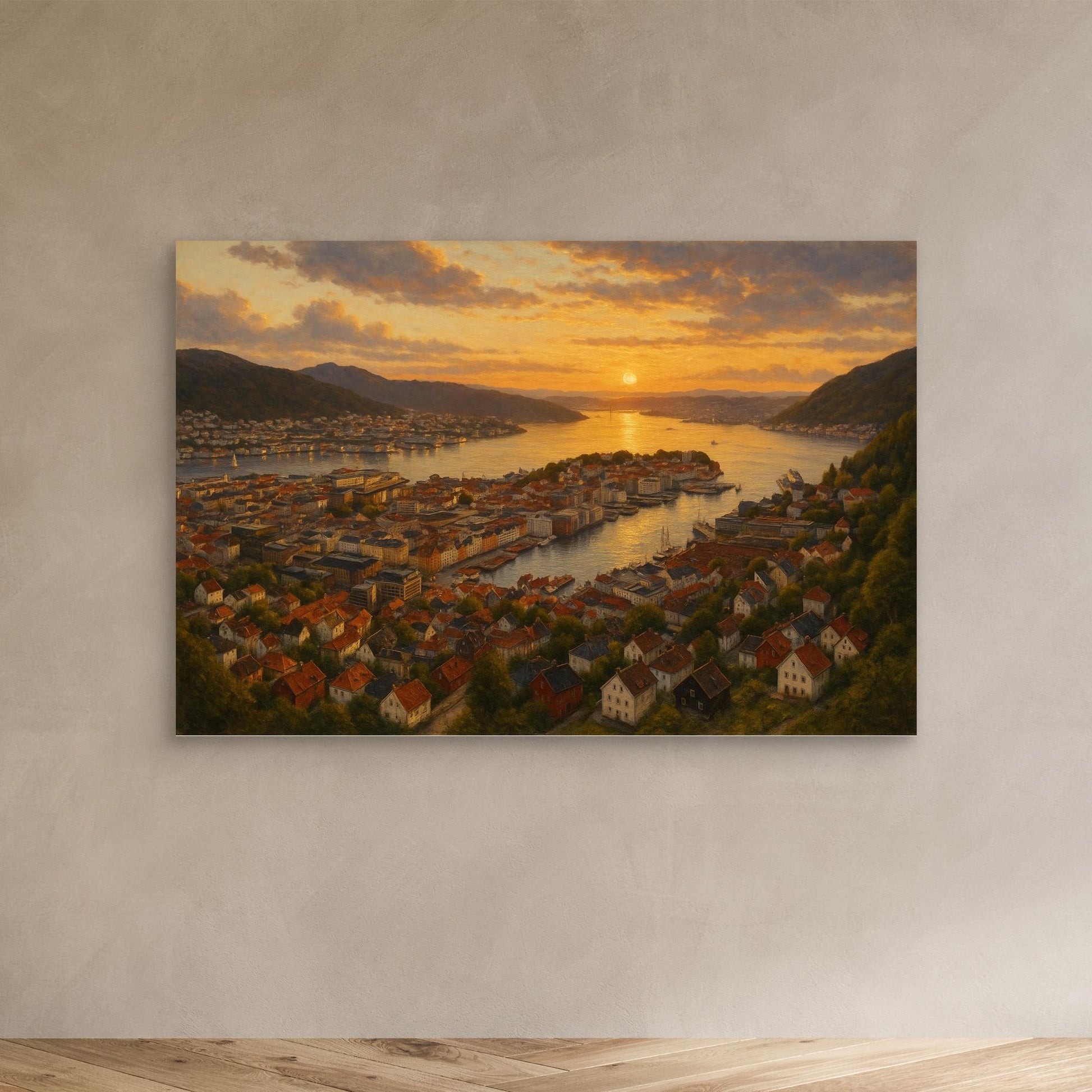 Bergen Fjord Sunset Canvas Wall Art