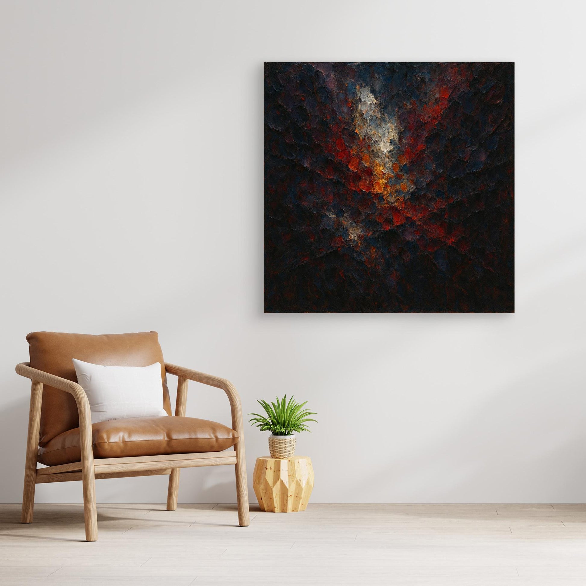 Abstract Flame Burst – Textured Canvas Wall Art in Red & Gold