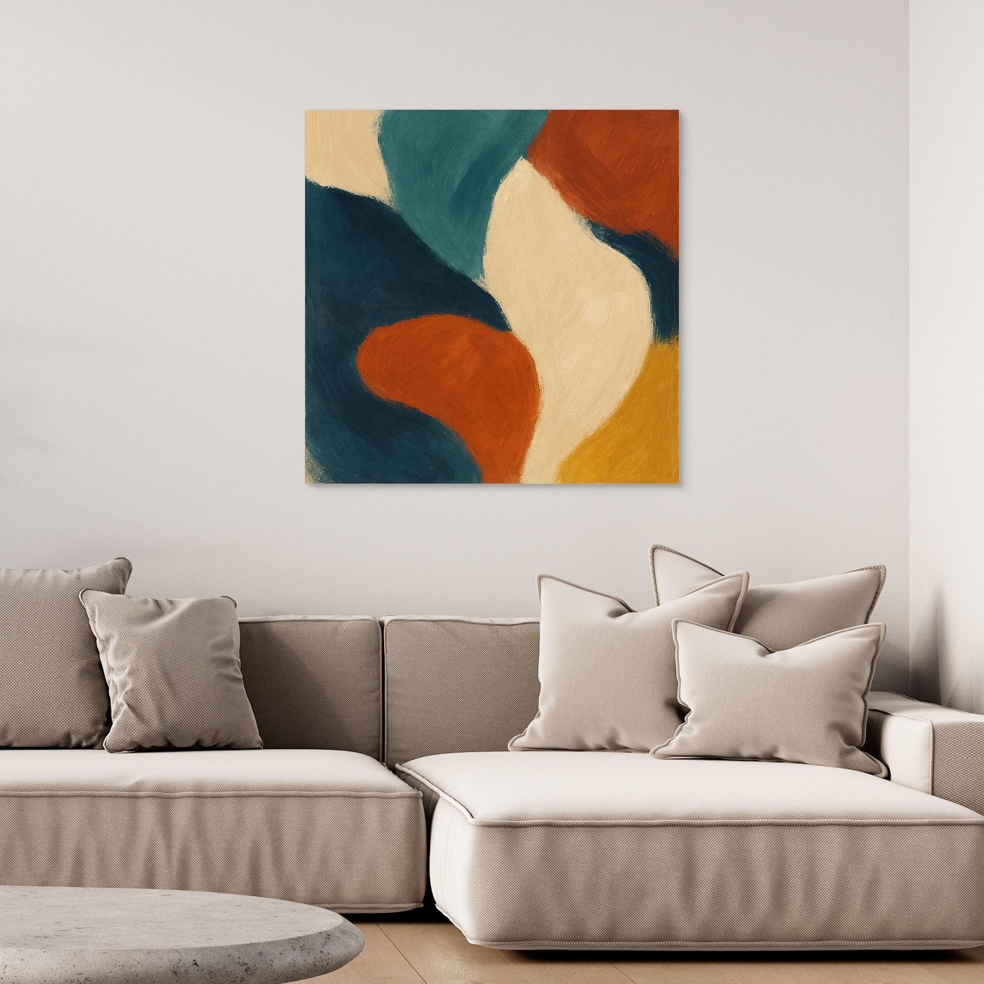 Modern Abstract Canvas Wall Art – Terracotta, Teal & Beige Composition