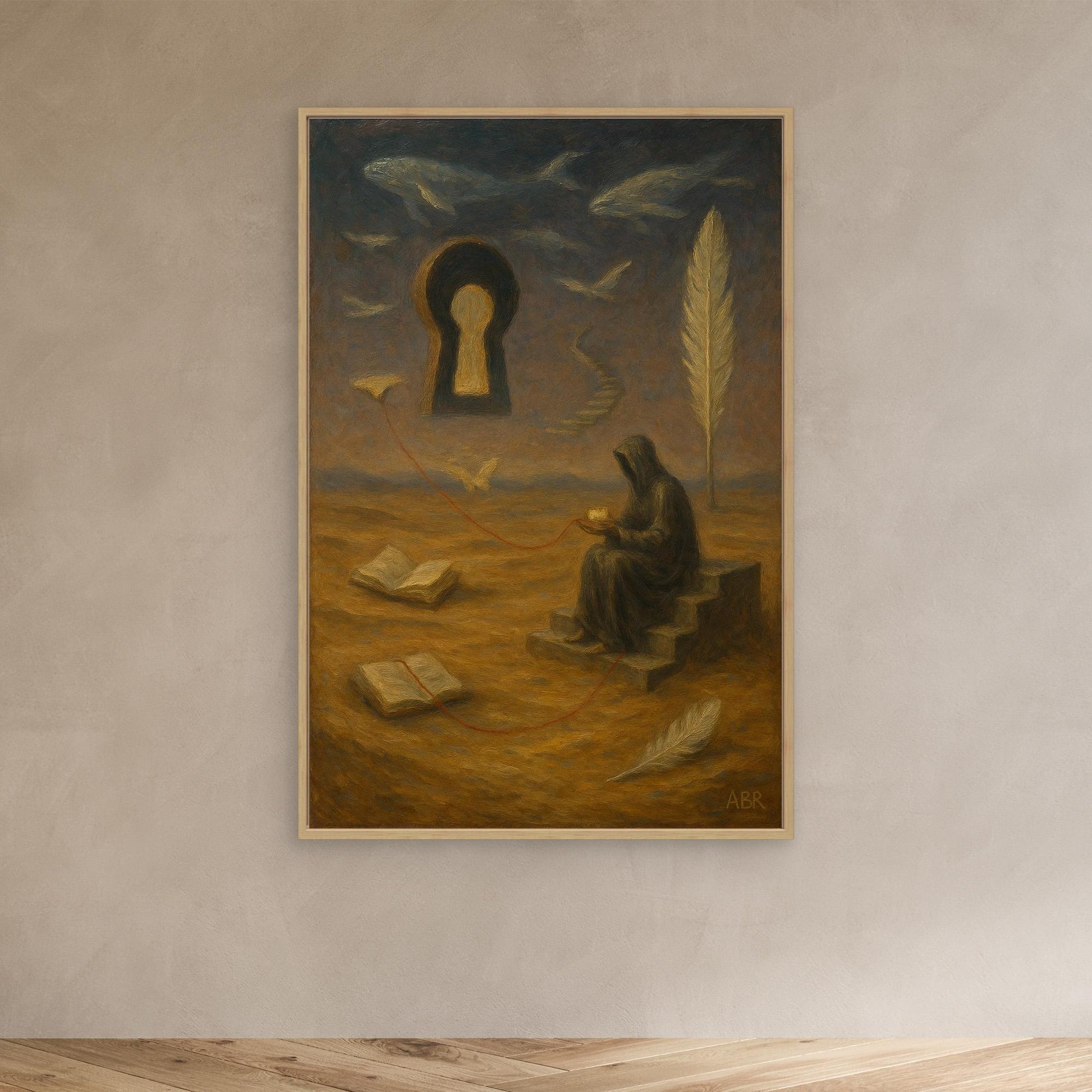 Surreal Canvas Wall Art – Hooded Figure and Keyhole