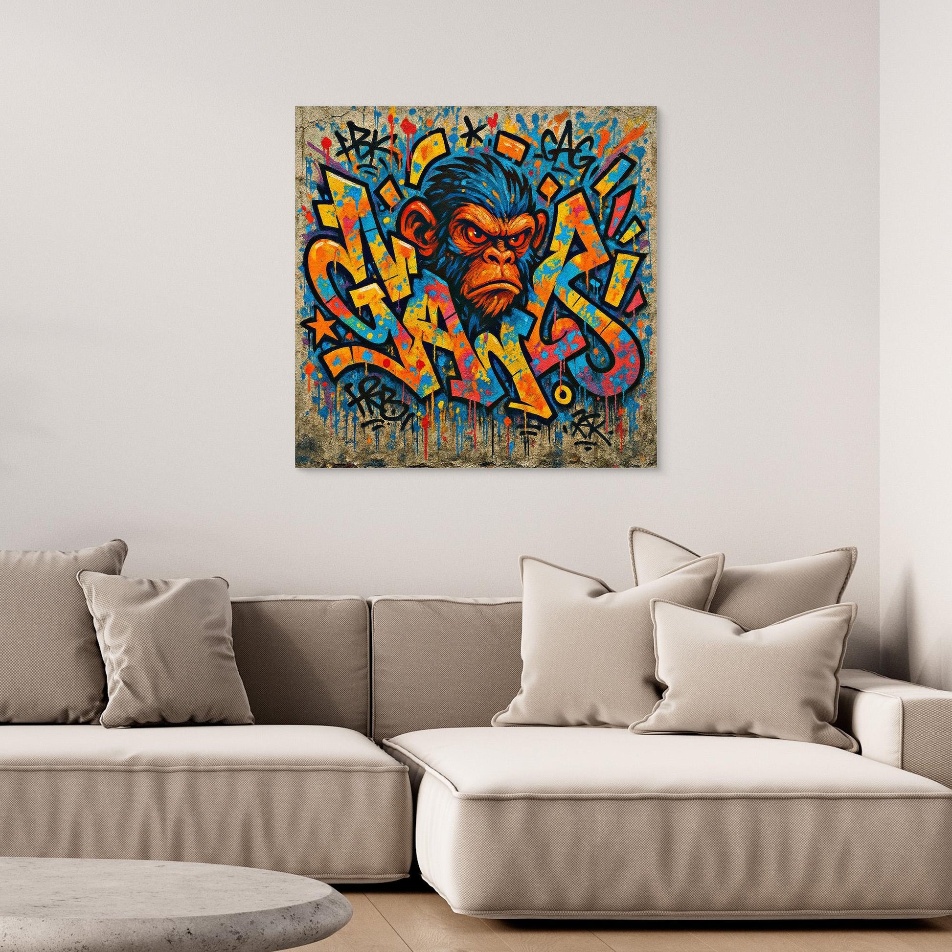 Graffiti Monkey Rage – Bold Urban Street Art Canvas Print | Colorful Pop Culture Wall Decor