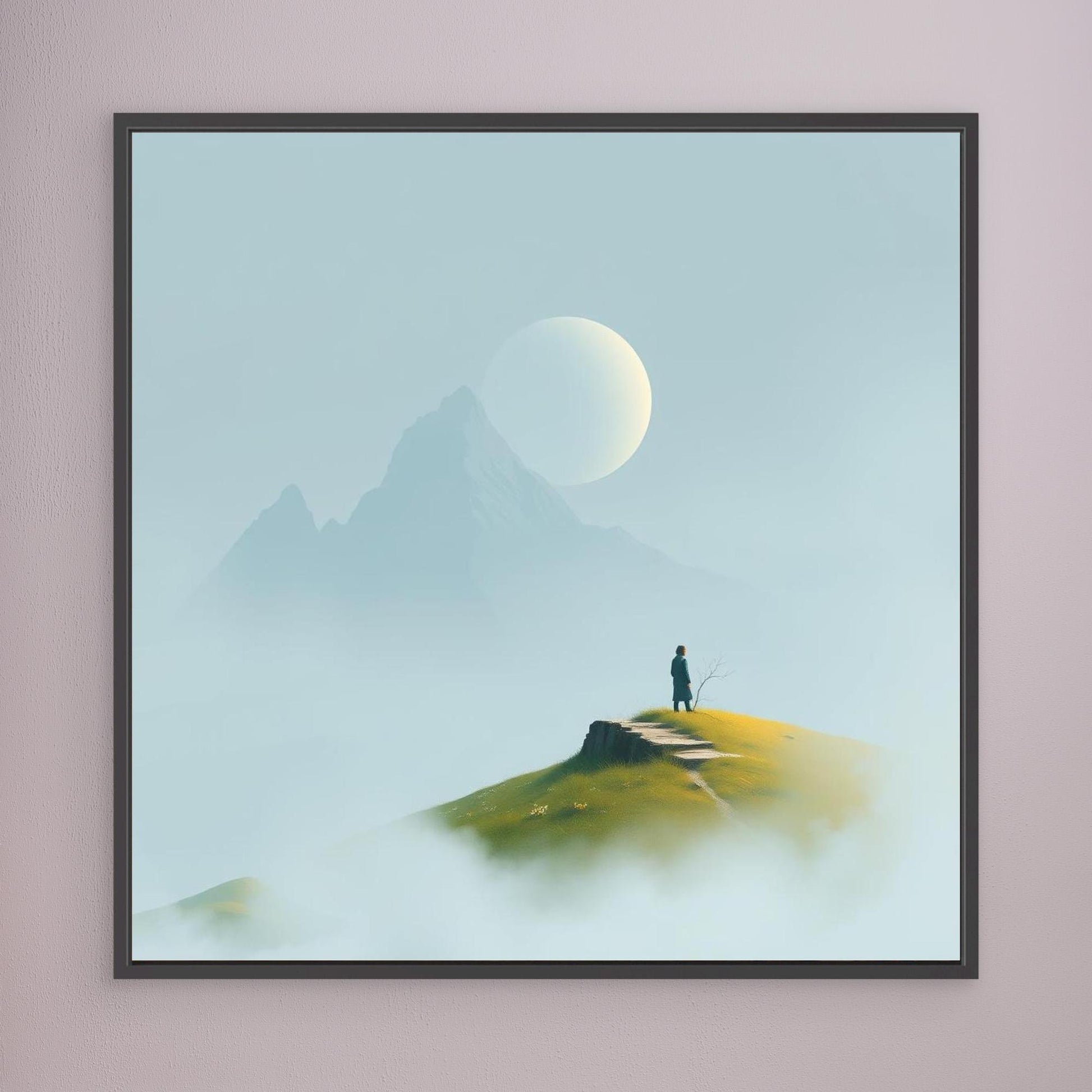 Solitude in the Mist – Minimalist Mountain Landscape Canvas Wall Art