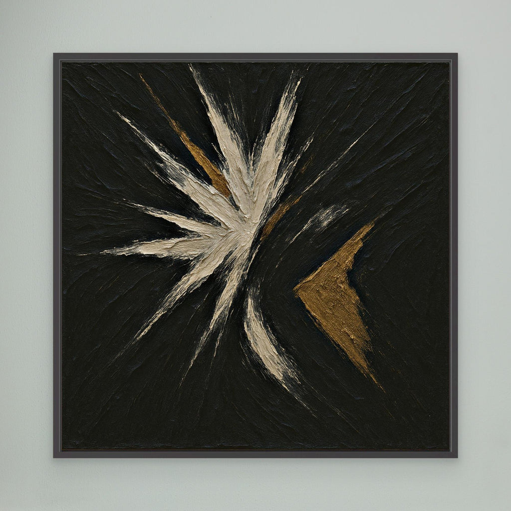 Abstract Starburst Canvas Wall Art – Black, Gold & Ivory