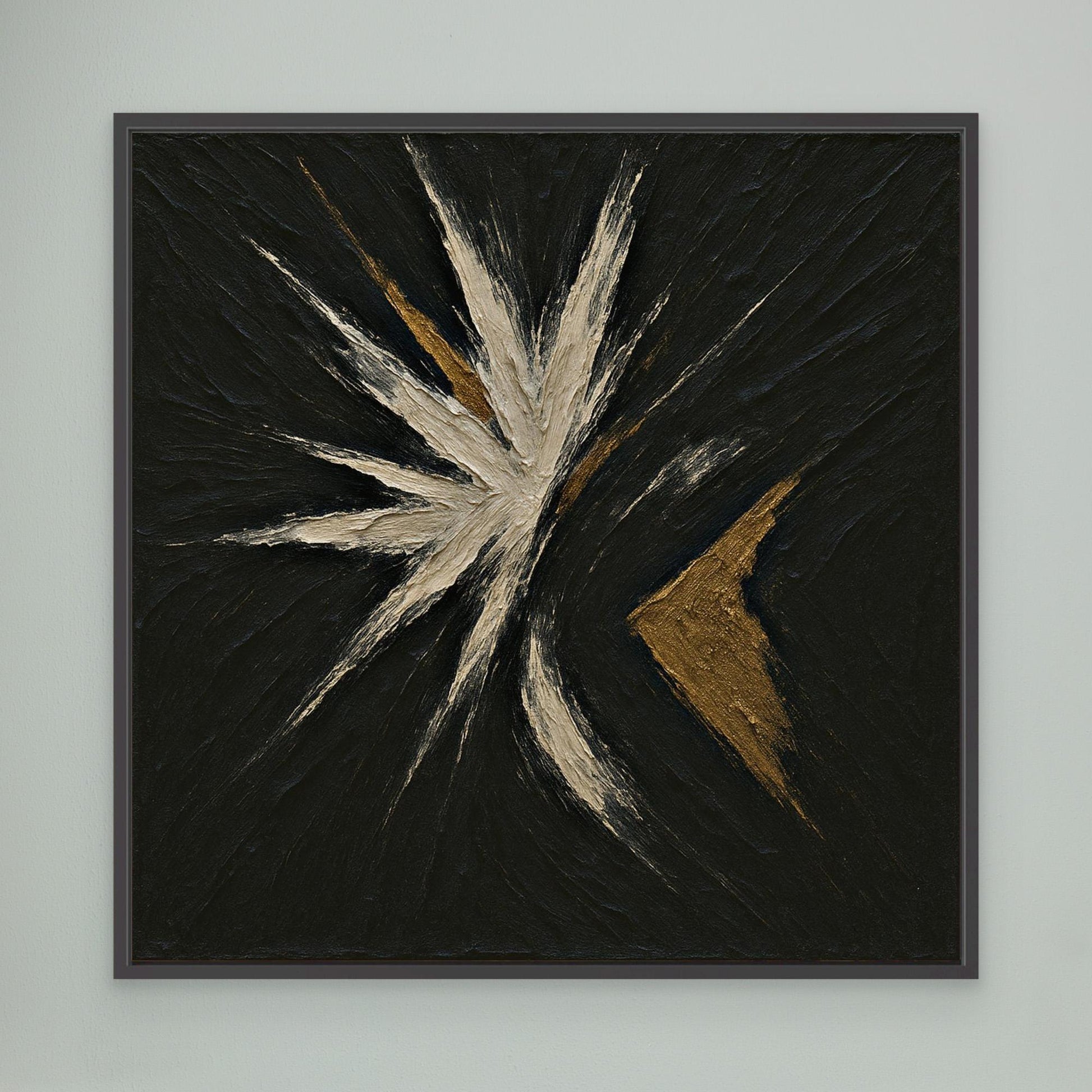 Abstract Starburst Canvas Wall Art – Black, Gold & Ivory