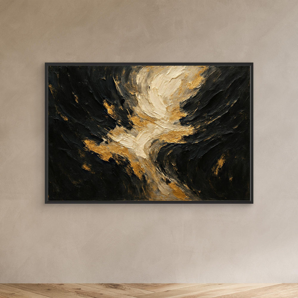 Gold and Black Textured Canvas Wall Art – Abstract Flow