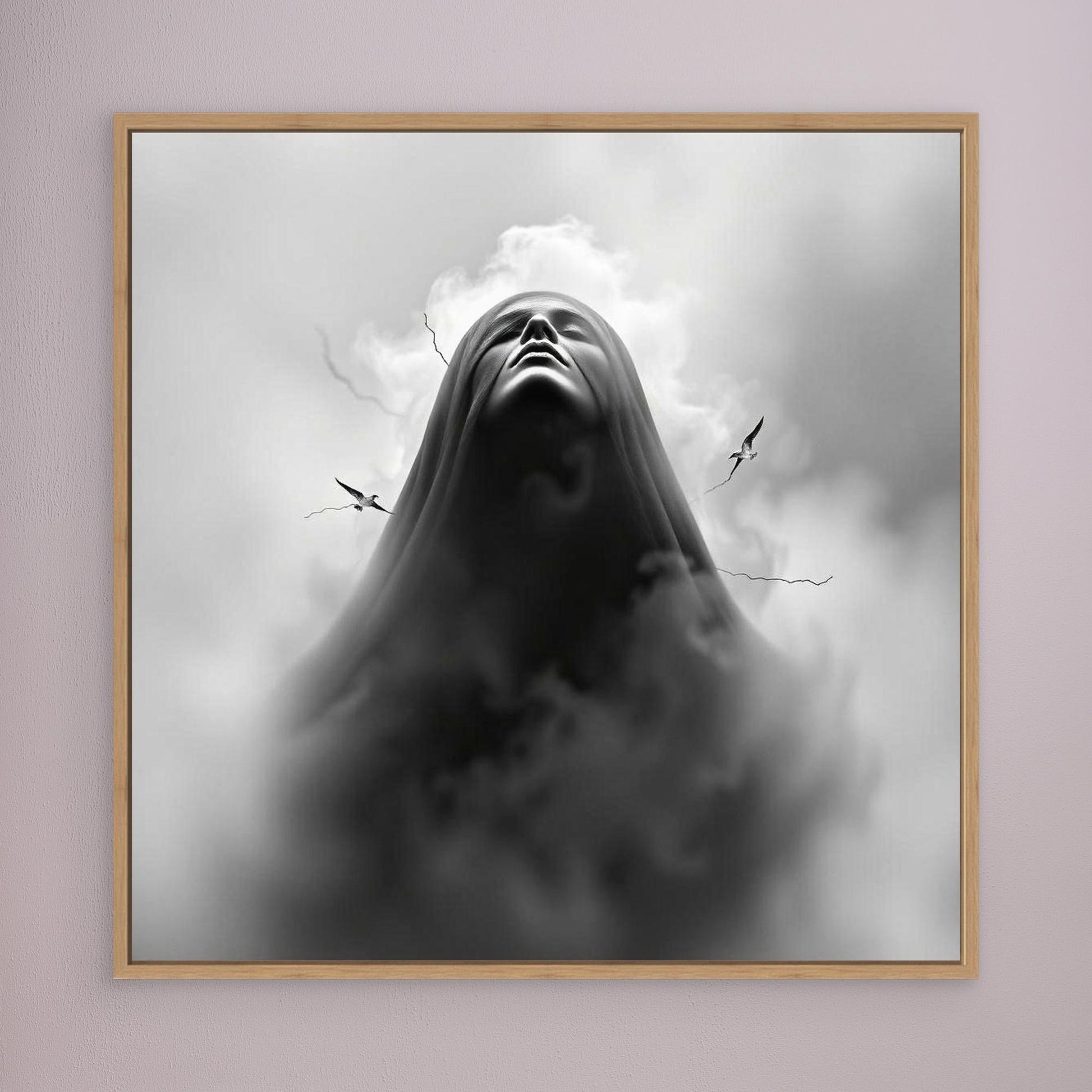 Ascension Through the Storm – Surreal Black and White Canvas Wall Art