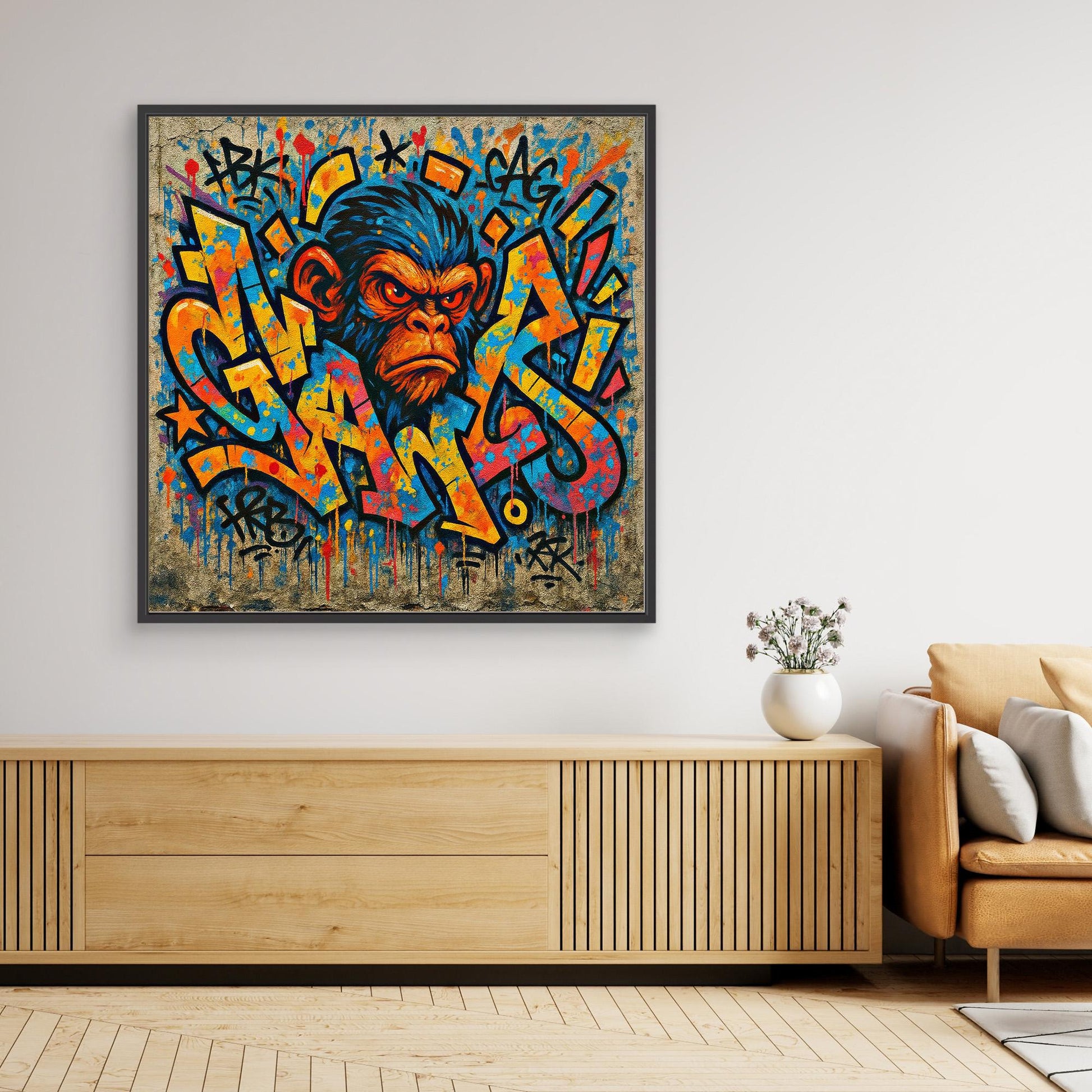 Graffiti Monkey Rage – Bold Urban Street Art Canvas Print | Colorful Pop Culture Wall Decor