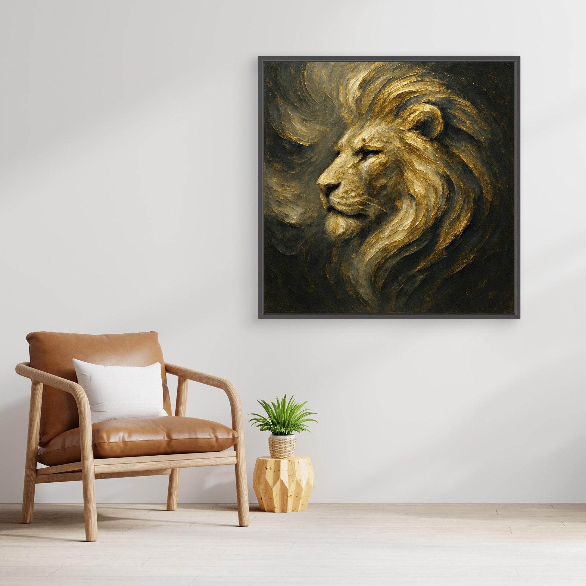 Golden Lion Canvas Wall Art – Regal Abstract Animal Print