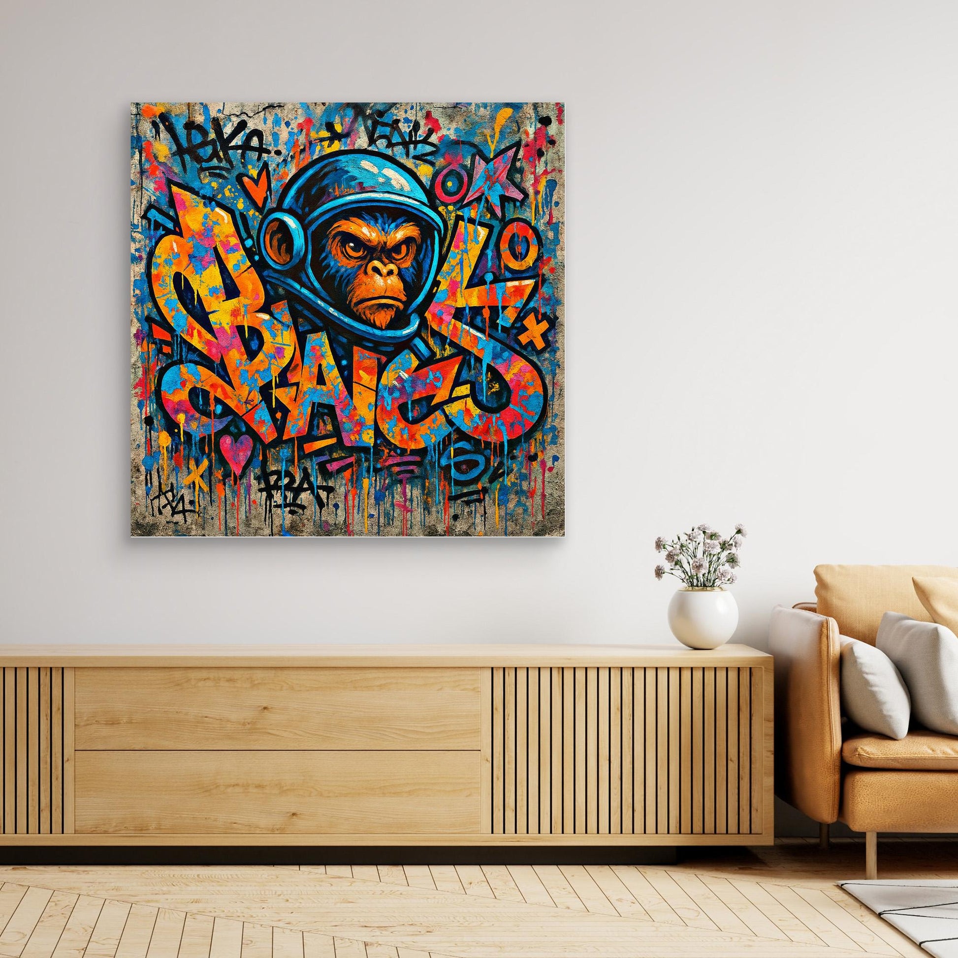 🧠🔥 Urban Space Ape | Bold Graffiti Monkey Canvas Wall Art – Street Style Pop Art Print