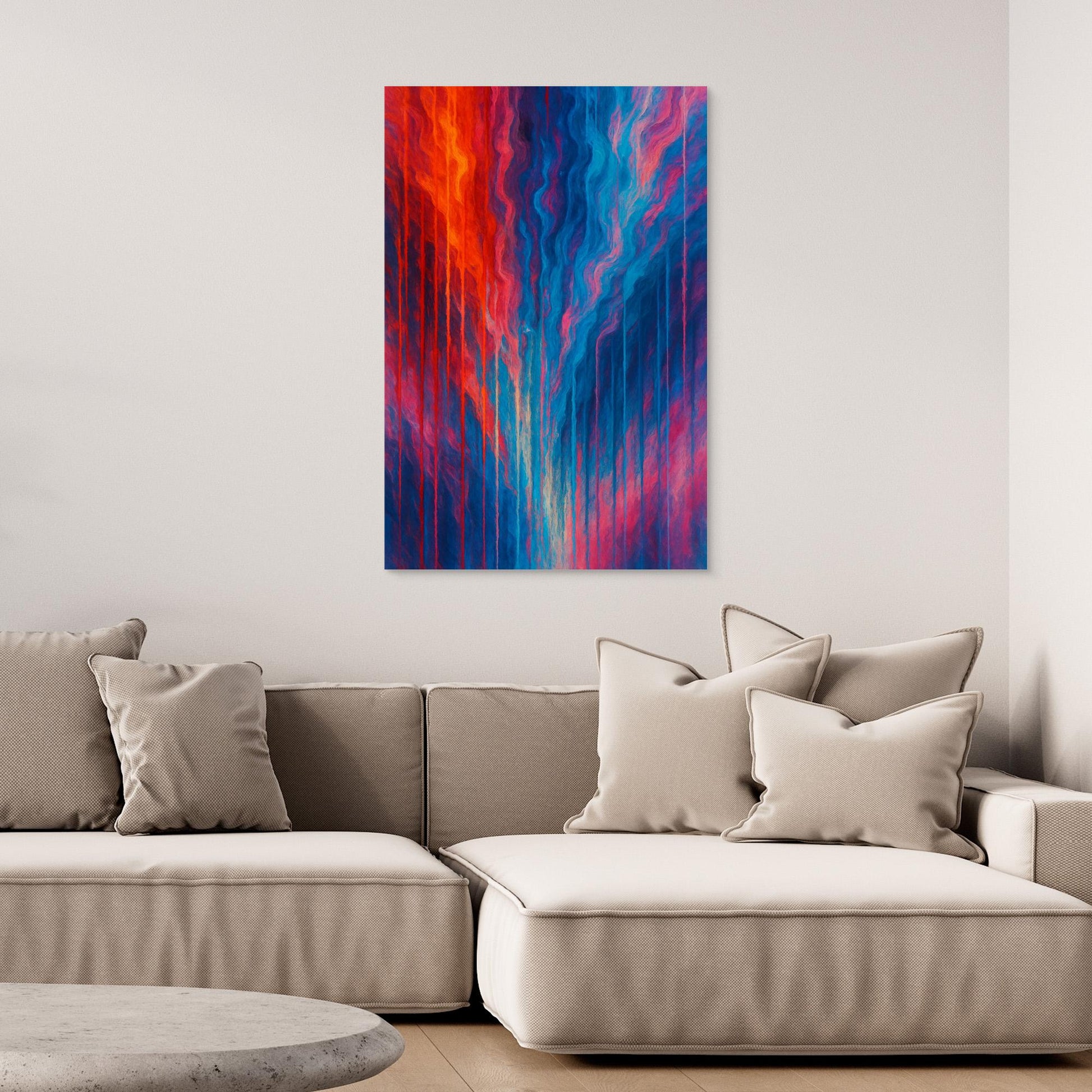 Red and Blue Abstract Canvas Wall Art – Modern Color Flow Print