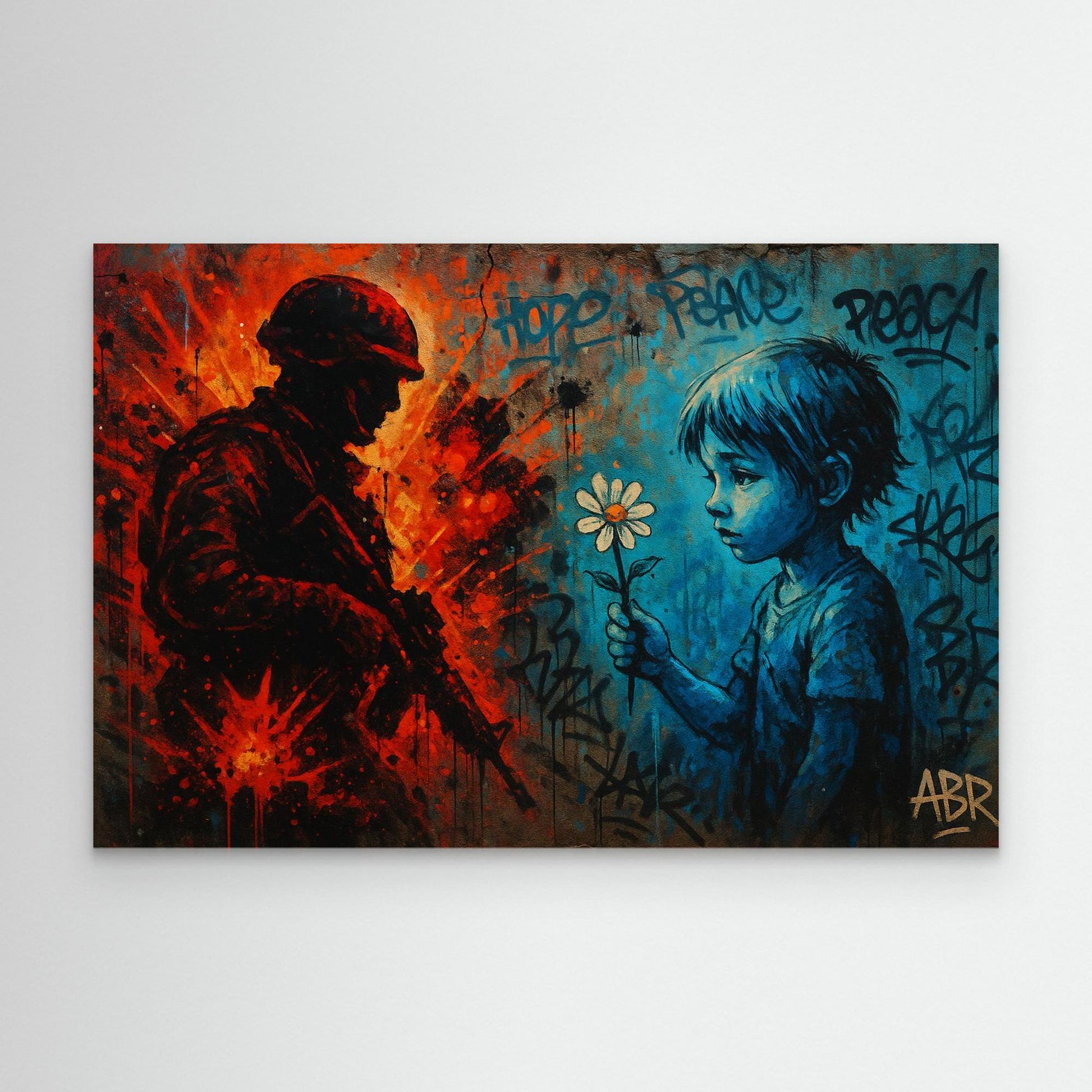 Peace vs War Canvas Wall Art – Graffiti Style Statement Print